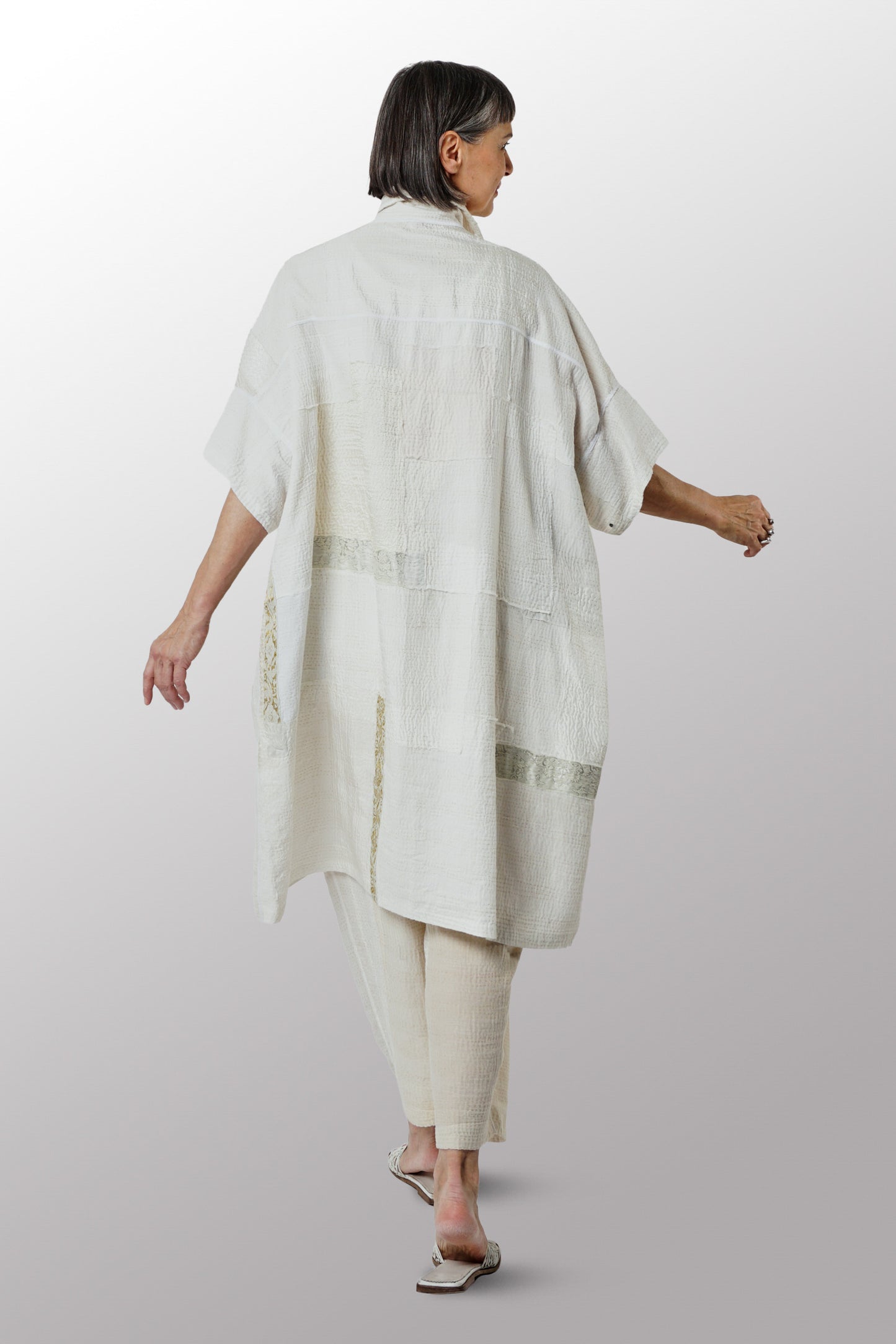 FRAYED PATCH KANTHA WIDE SHIRT DRESS - fi2448-ivy -