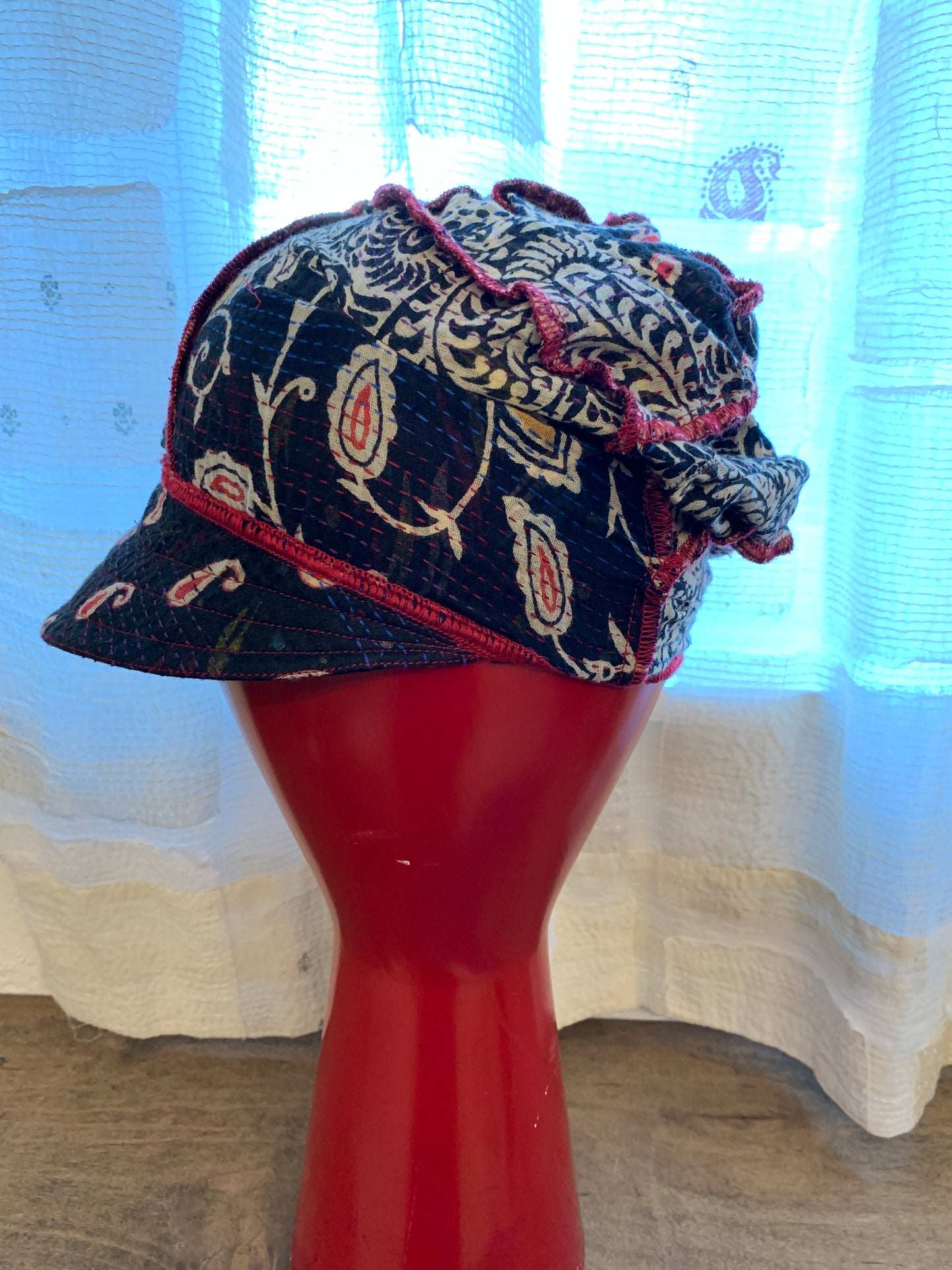 PATCHED & LEAVES KANTHA HALF BRIM HAT - pl2881-blk -