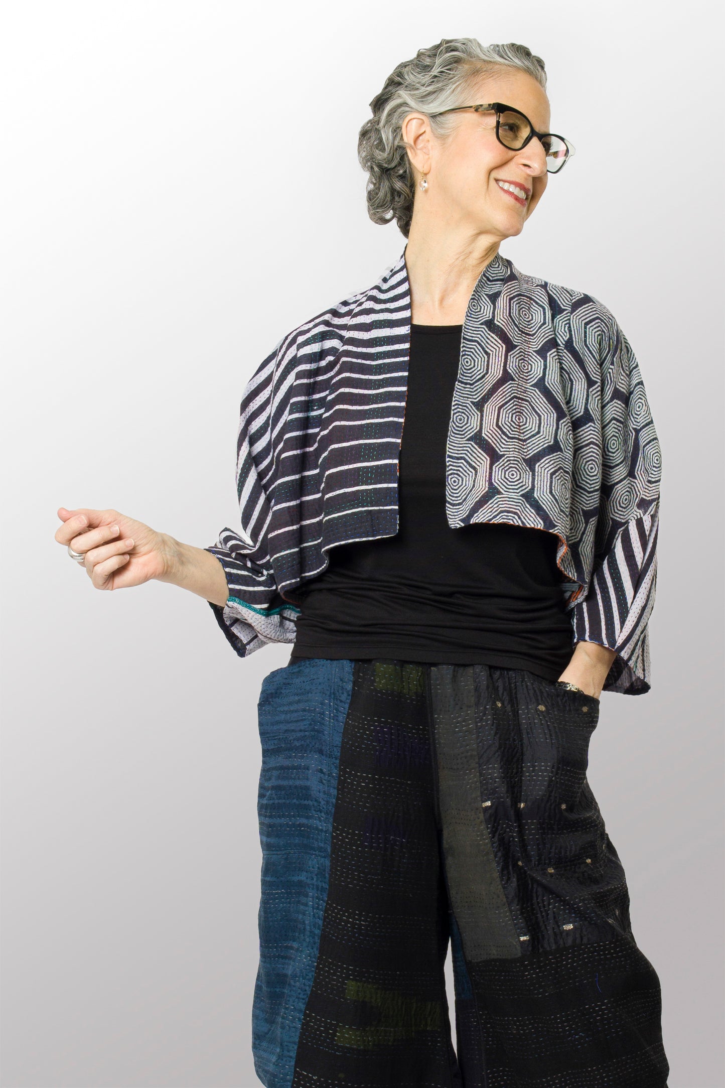 VINTAGE COTTON KANTHA PUFF SLV. SHRUG - cv2062-0013a -