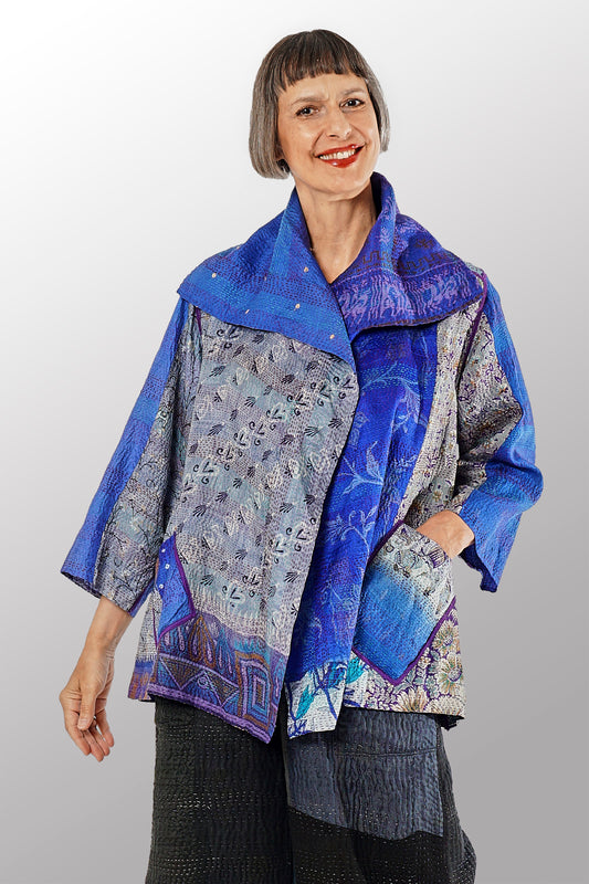 VINTAGE SILK KANTHA FLARE JKT - sv2010-0056a -