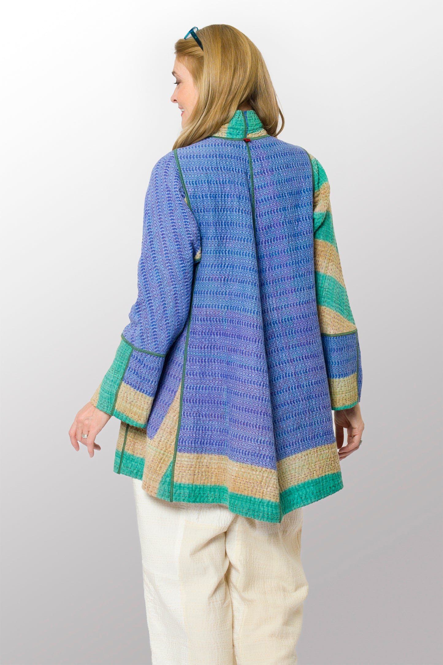 VINTAGE COTTON KANTHA FLARE LONG JACKET - cv4021-0055m -