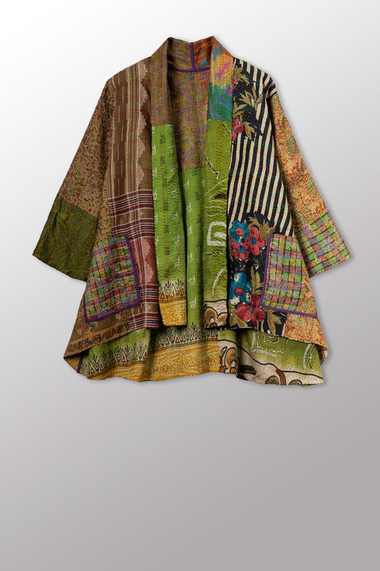 VINTAGE SILK KANTHA KIMONO JKT - sv2004-0037a -