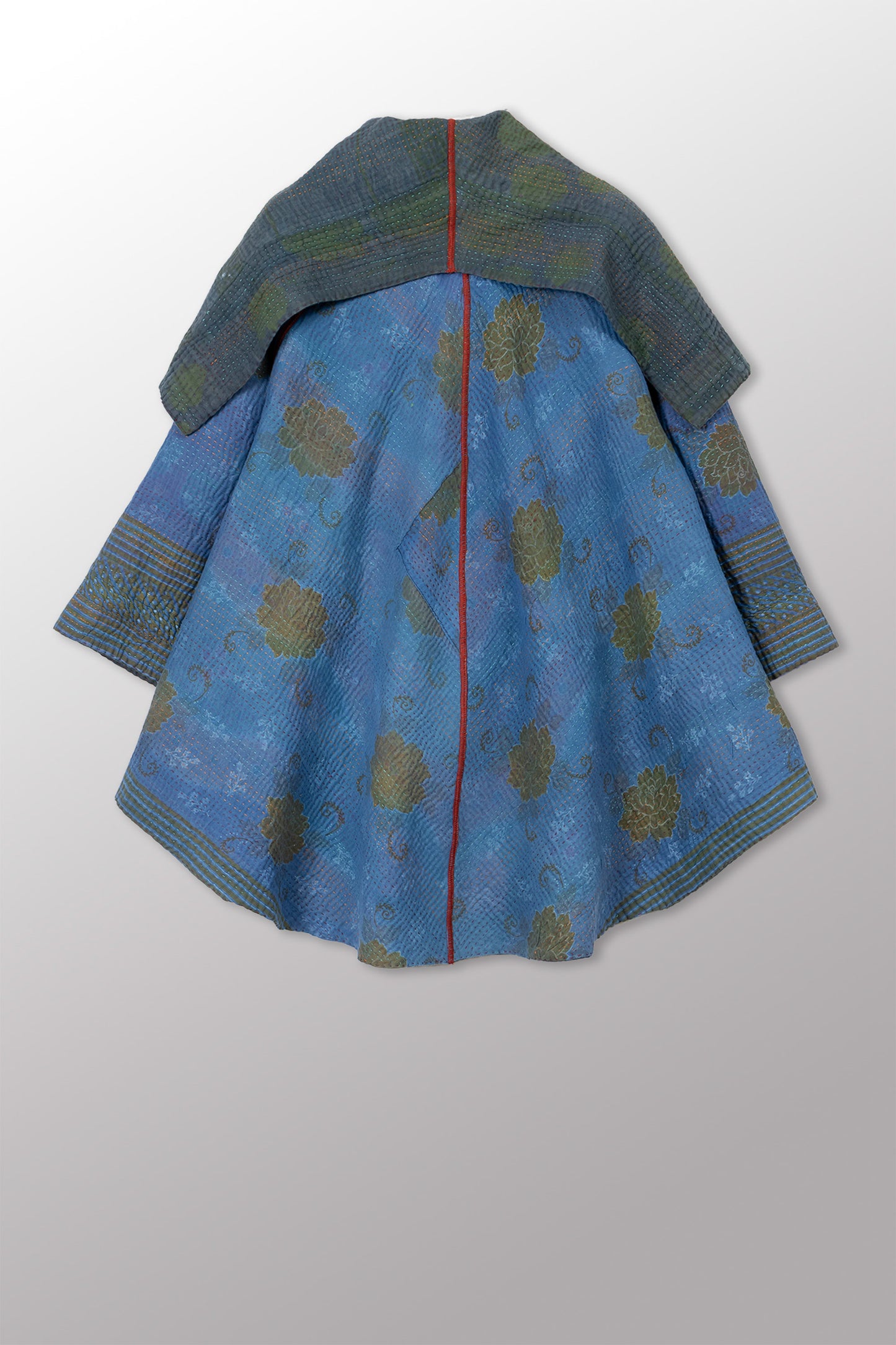 COTTON OVERDYE KANTHA CIRCULAR LONG JKT - ov4009-cblu001a -