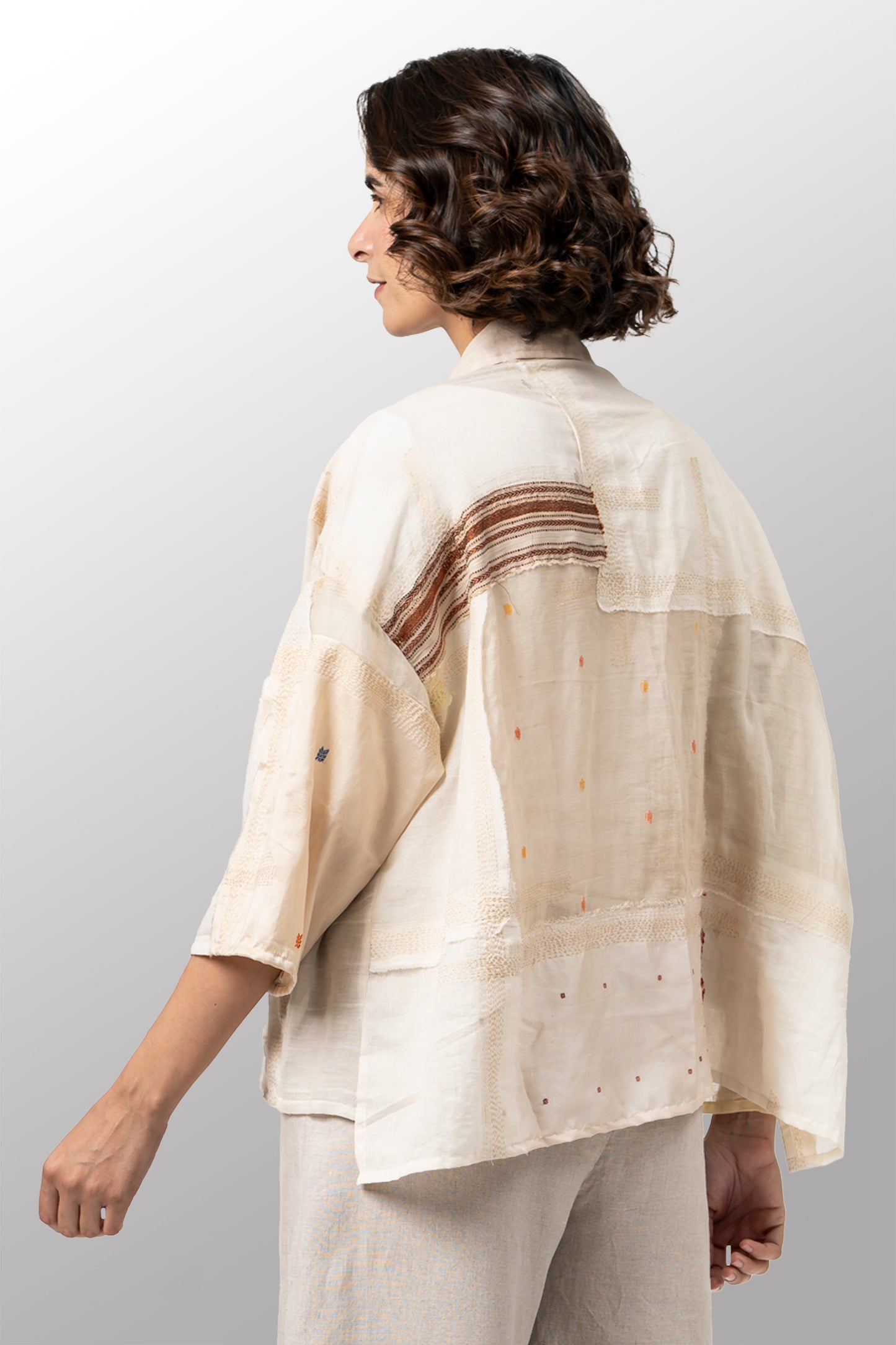 MOSAIC TILE PATCH KANTHA CROPPED TENT SHIRT - mt1596-ivy -