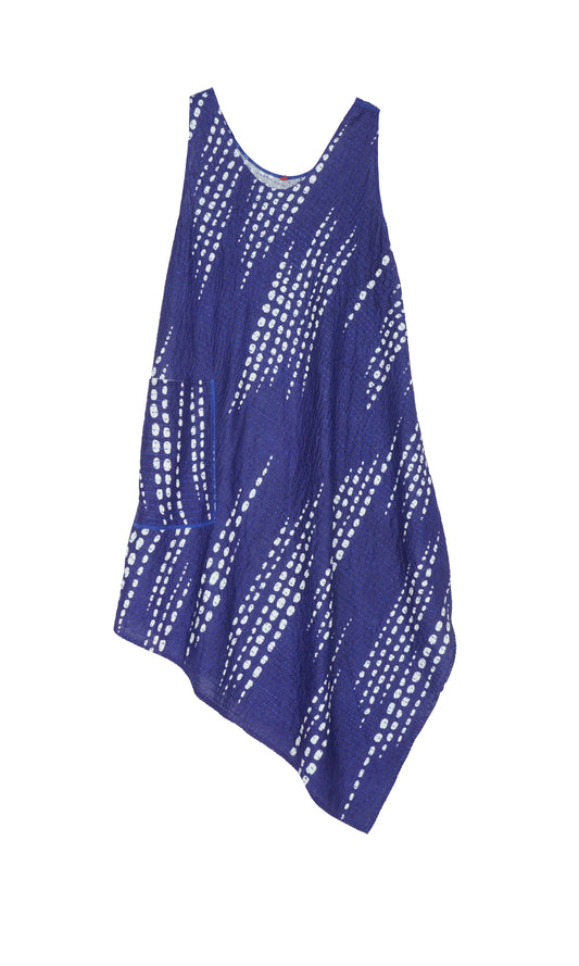 SHIBORI DROP BBK KANTHA TANK FLARE DRESS - sd2402-blu -