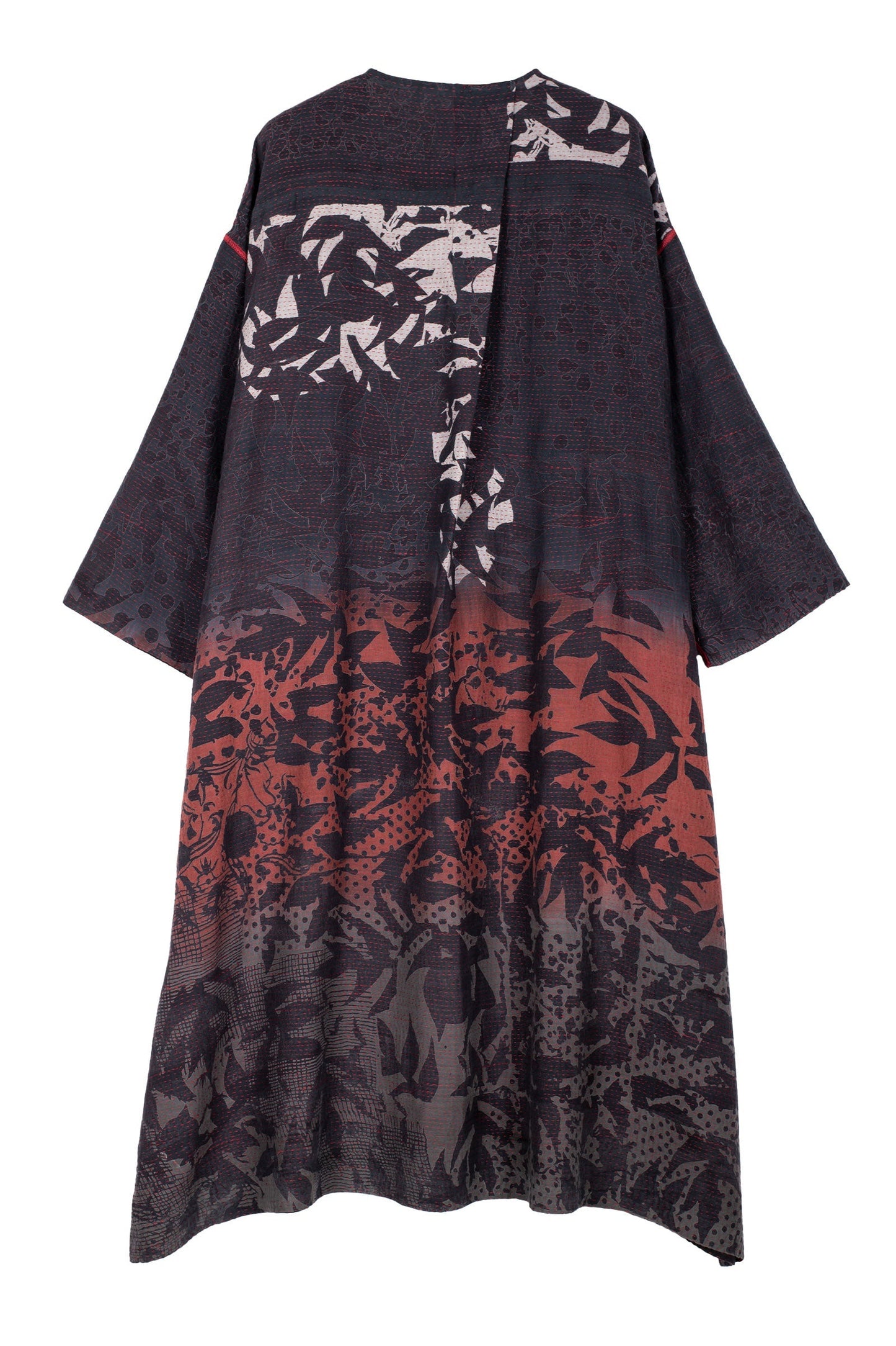 MONOTONE TWILIGHT PRINT KANTHA LONG DUSTER - tp2328-red -