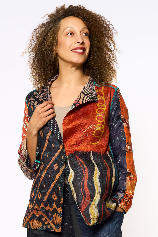 VINTAGE SILK KANTHA SHORT JKT - sv2007-0074l -