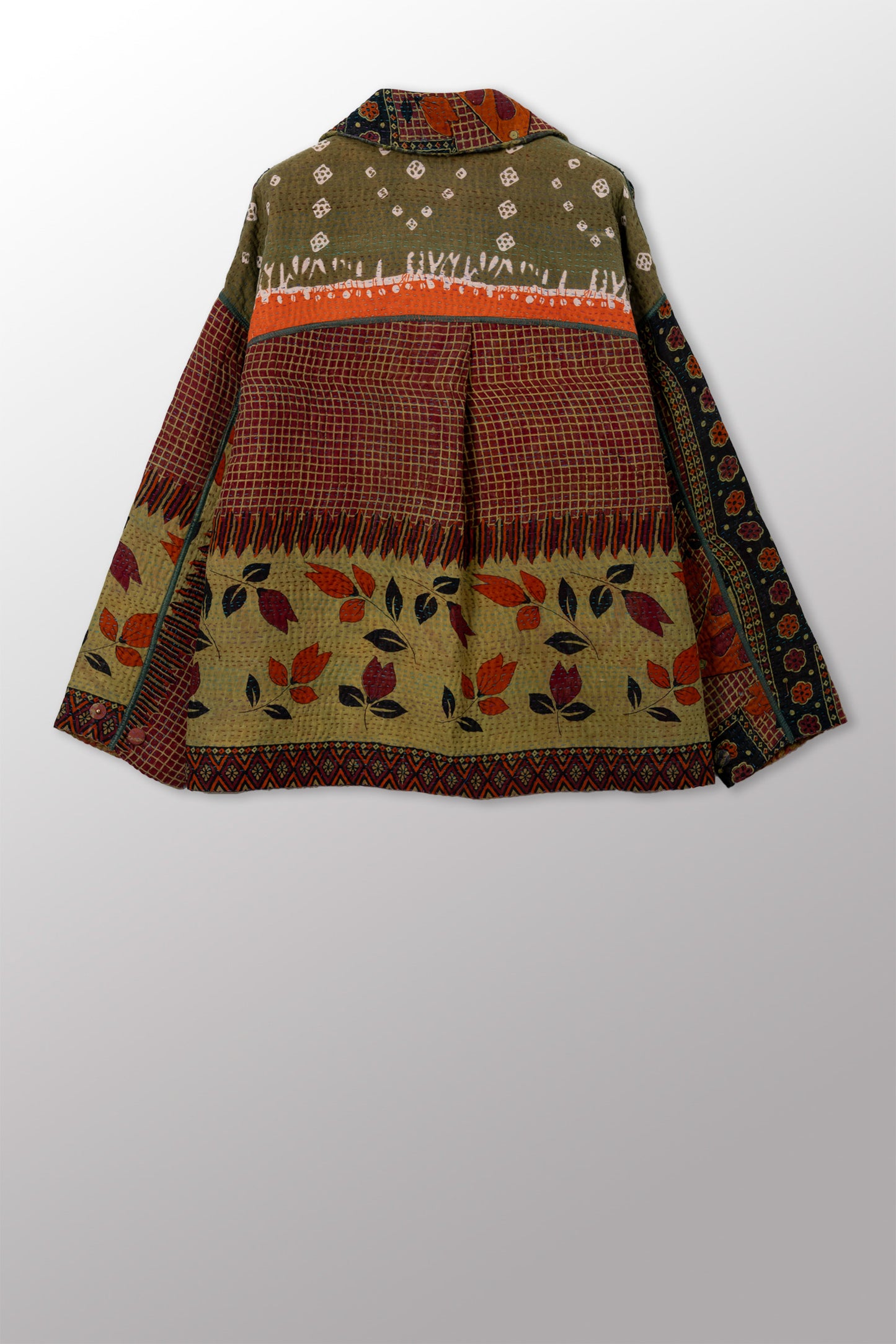 COTTON OVERDYE KANTHA CROPPED SHIRT JACKET - ov4075-cgrn001a -