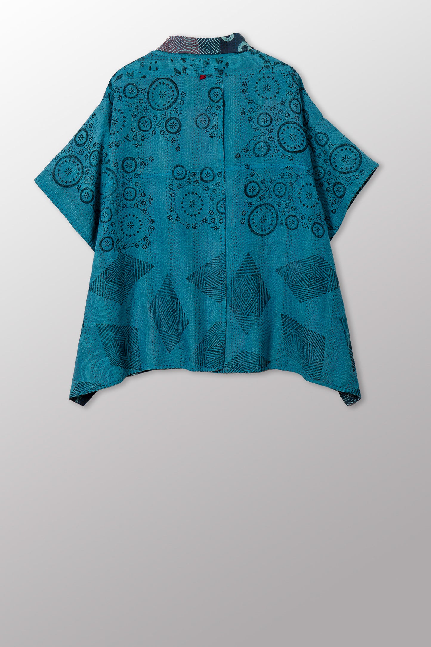 VINTAGE COTTON & NEW VOILE KANTHA PONCHO TOP - cn2568-0003a -