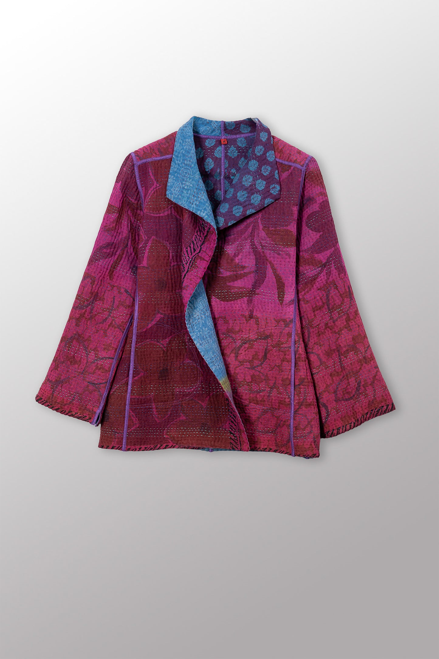 VINTAGE SILK GEORGETTE COTTON KANTHA SHORT JACKET - gc4007-0003m -