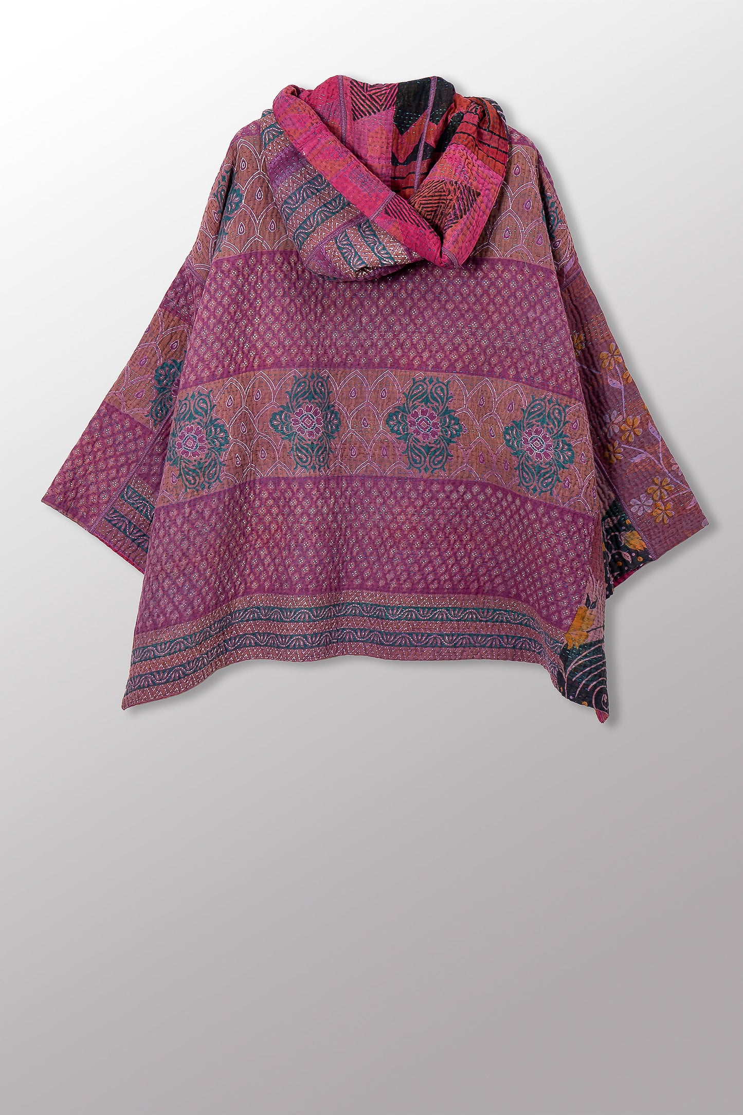 COTTON OVERDYE KANTHA HOODIE PONCHO - ov4064-cfus011a -