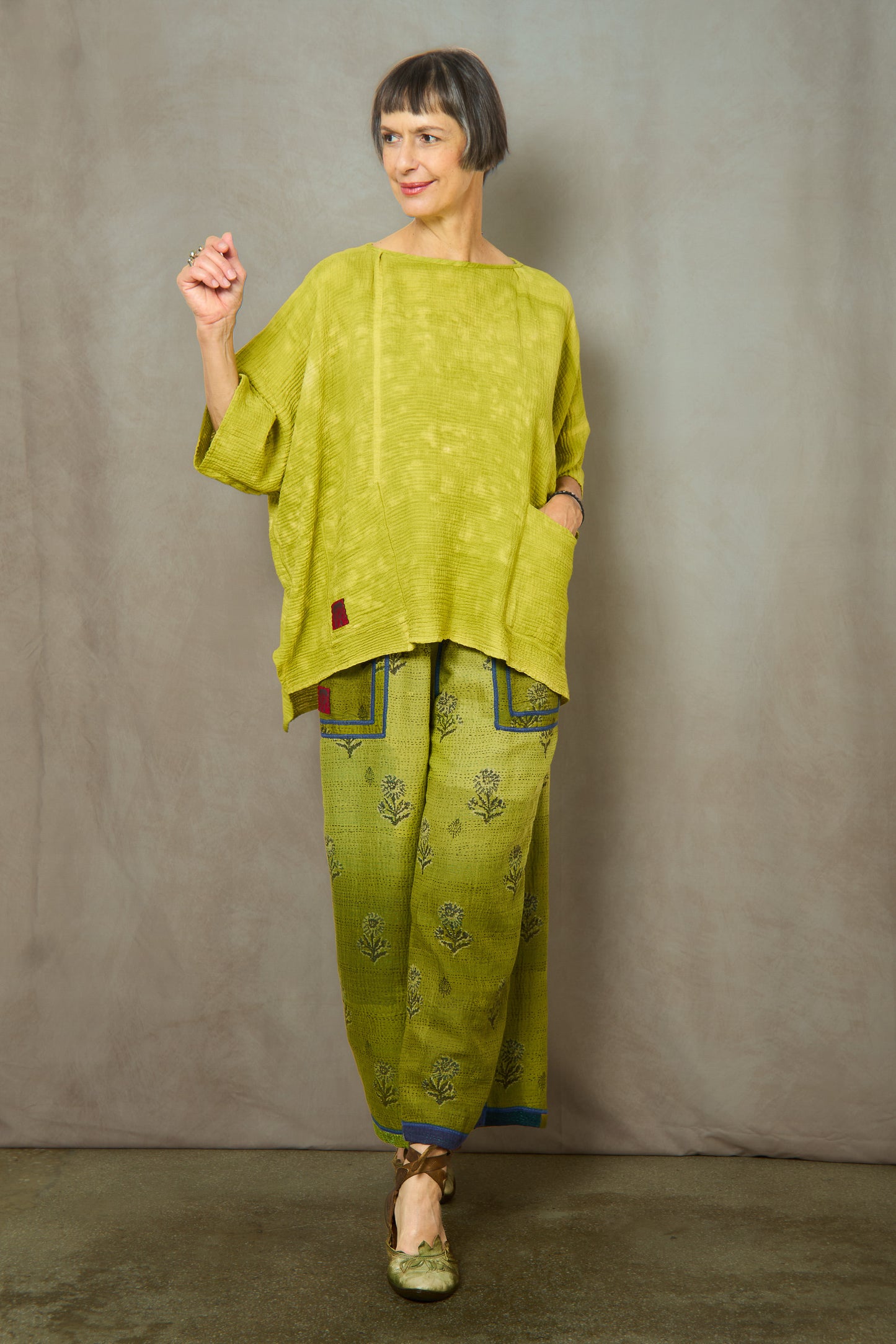 SAND SUN DYE RIPPLE KANTHAL BOAT NECK DOLMAN TOP - rs2t100-lim -