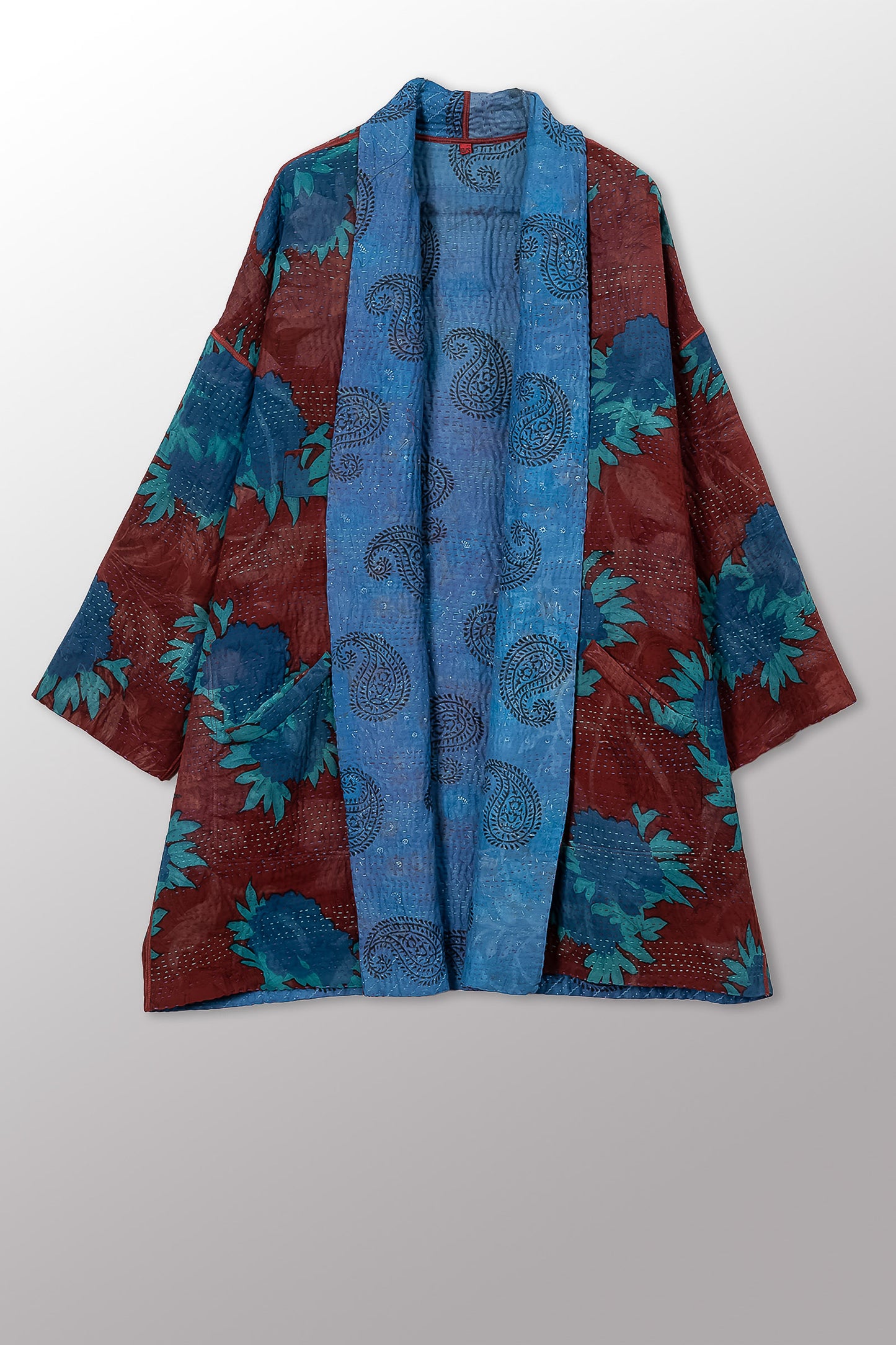 VINTAGE SILK GEORGETTE COTTON KANTHA HAORI JACKET - gc4068-0004a -