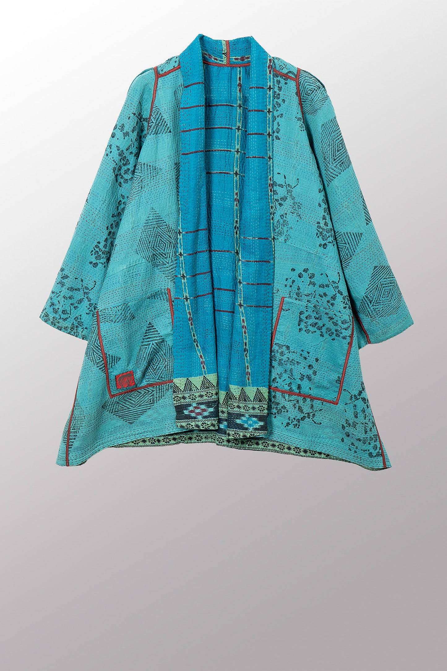 VINTAGE COTTON & NEW VOILE KANTHA A-LINE JKT - cn2003-0008a -