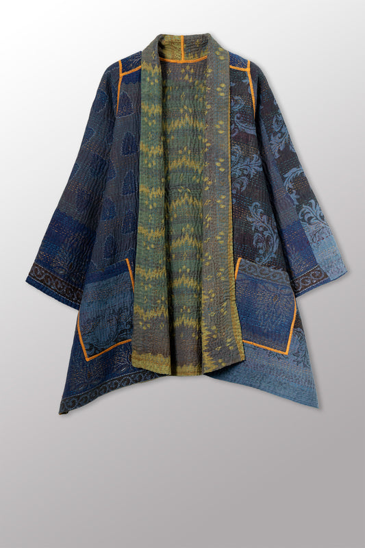 COTTON OVERDYE KANTHA A-LINE JKT - ov4003-cgrn031a -