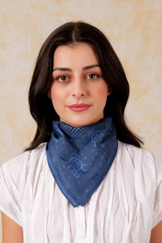 Bandana Handmade Cotton Square kantha -Navy