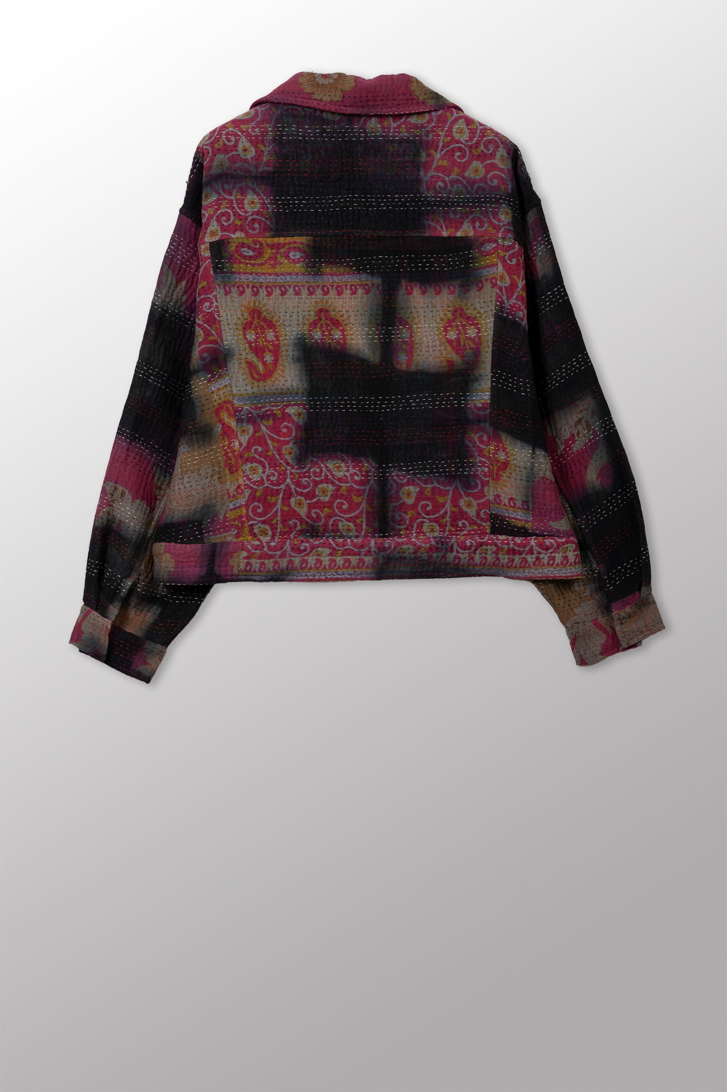 VINTAGE COTTON GREY CLAMP TIE DYE KANTHA OVERSIZED TRUCKER JACKET - su4j107-0002m -