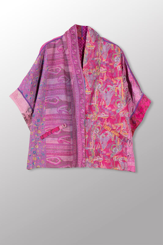 VINTAGE SILK KANTHA MINI PONCHO - sv2060-0009a -