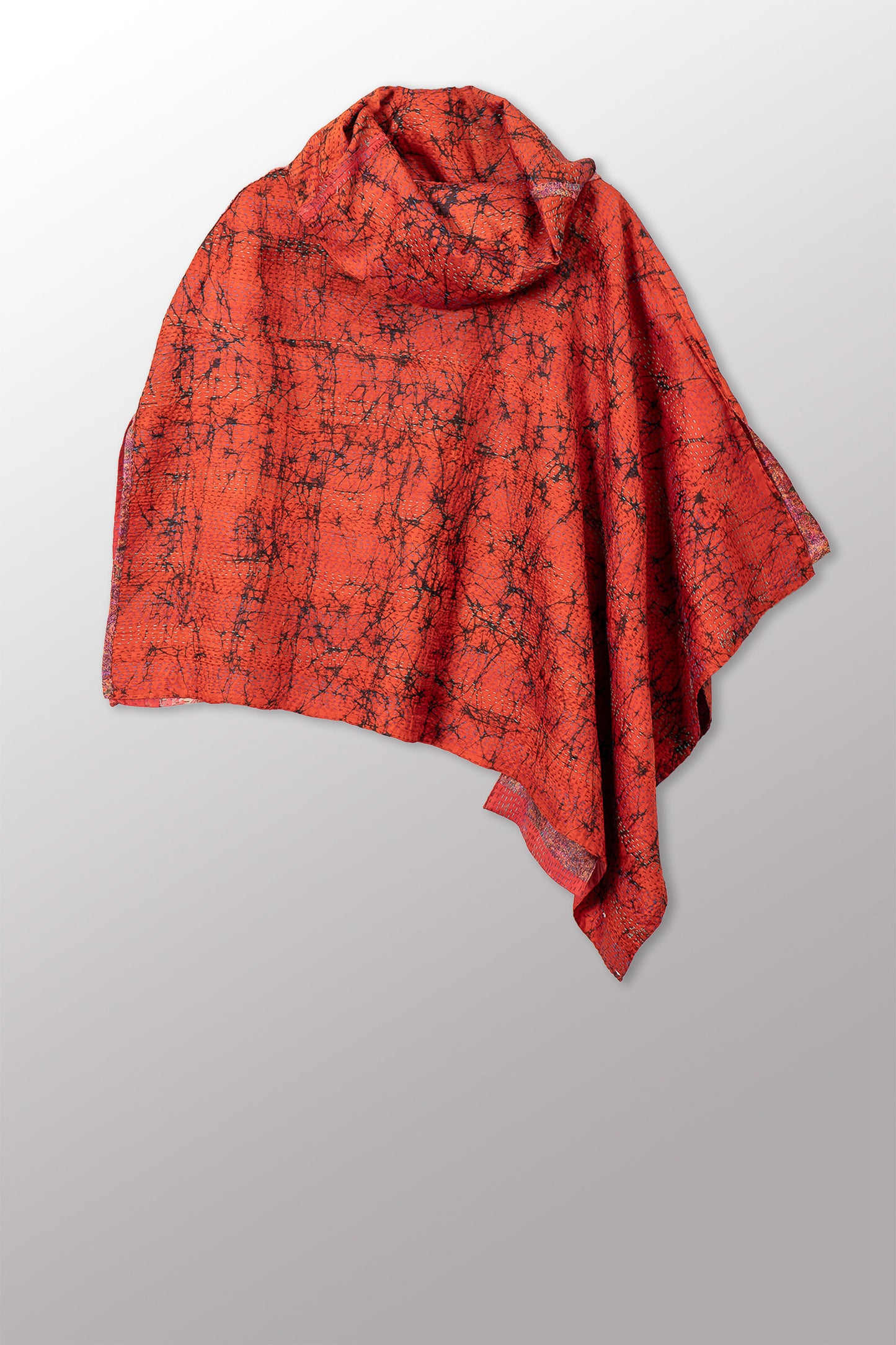 VINTAGE SILK KANTHA COWL NECK LONG CAPE - sv2842-0022a -