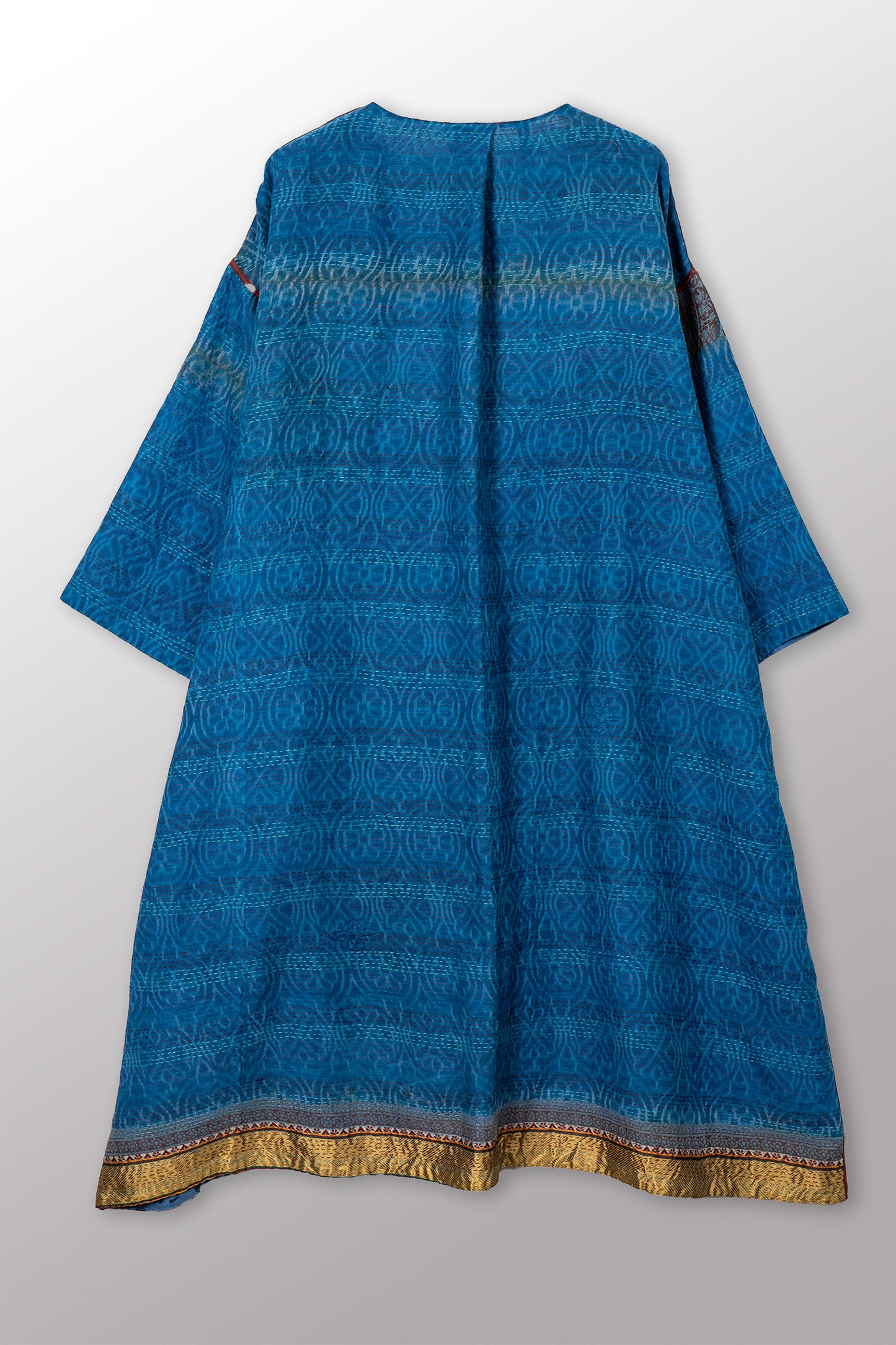 VINTAGE COTTON & NEW VOILE KANTHA LONG DUSTER - cn2328-0002a -