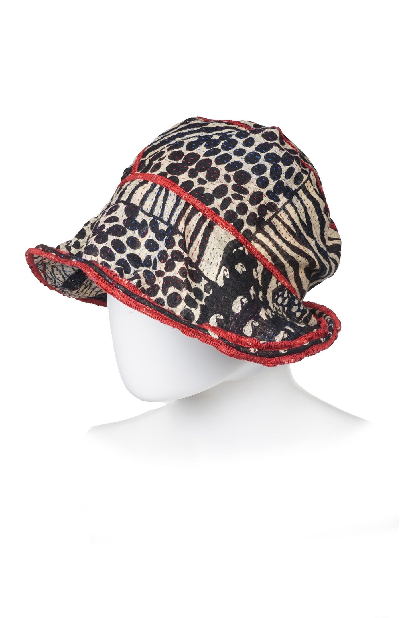 PATCHED PRINT KANTHA CIRCULAR CUT BRIM HAT - pp2882-blk -