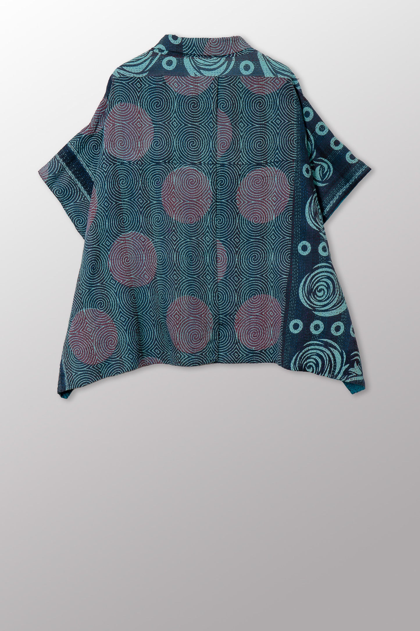 VINTAGE COTTON & NEW VOILE KANTHA PONCHO TOP - cn2568-0003a -