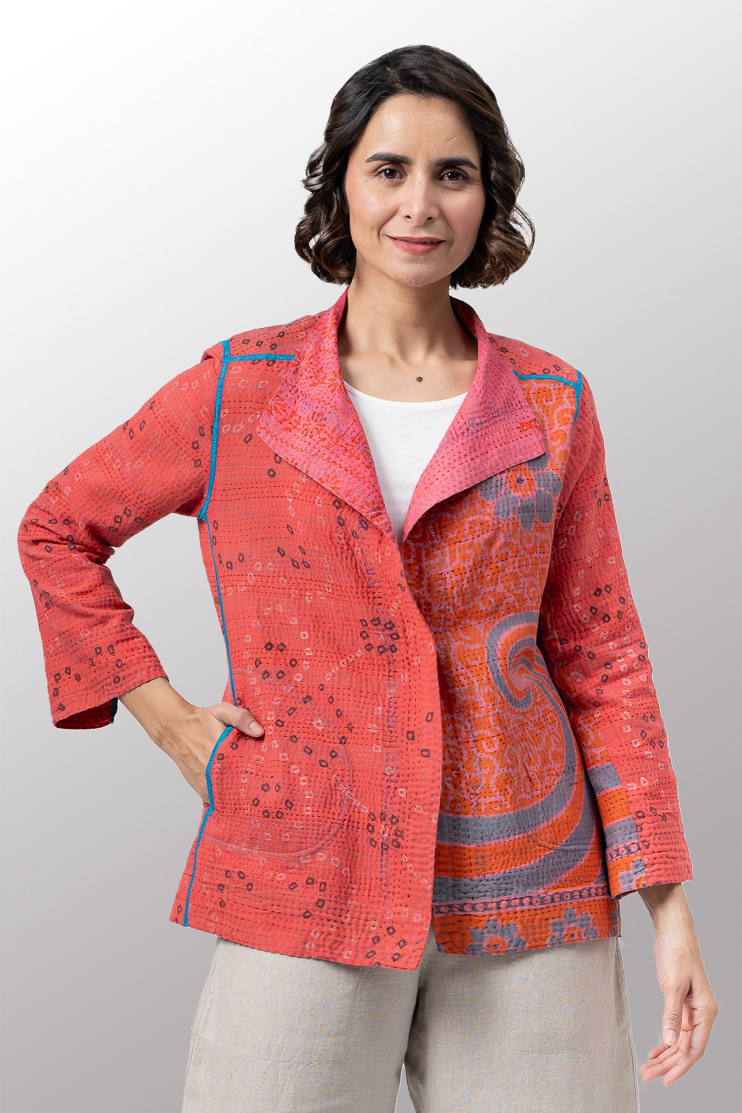 VINTAGE COTTON KANTHA SHORT JKT - cv2007-0084s -
