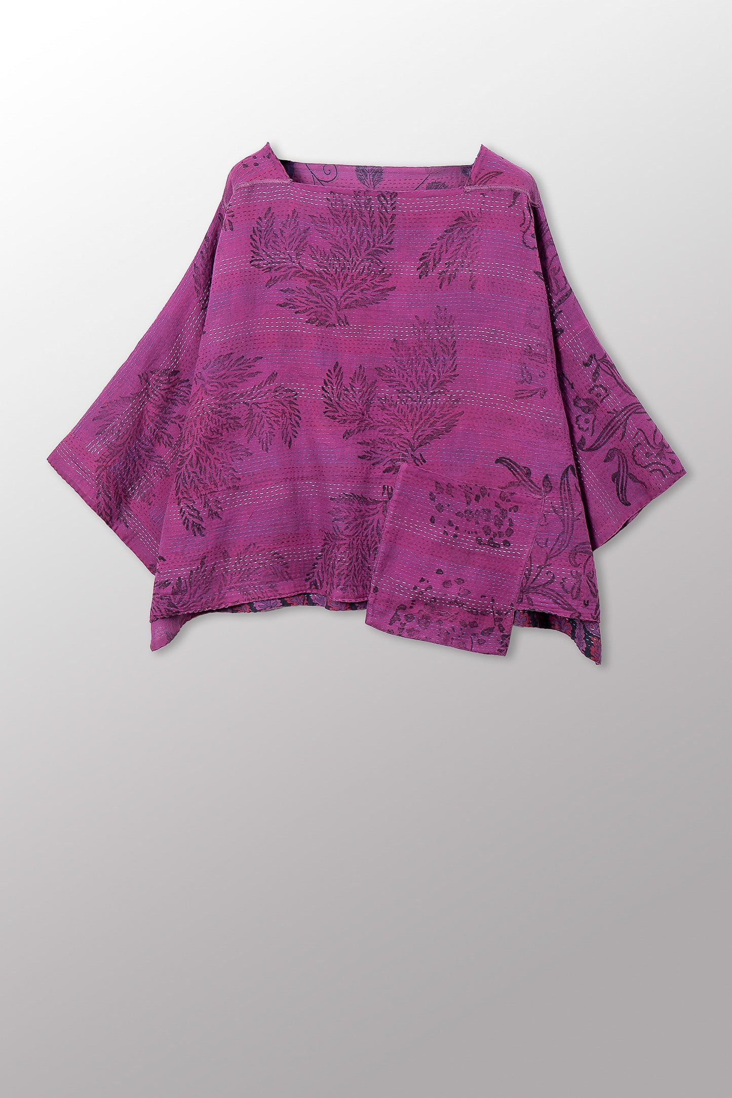VINTAGE COTTON & NEW VOILE KANTHA 3/4 SLV. CROP TOP MIO - cn2538-0011a -