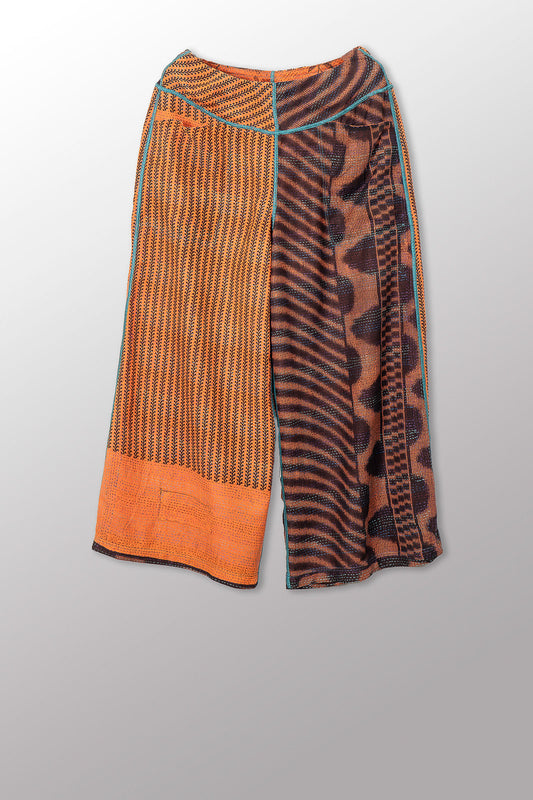 VINTAGE COTTON & NEW VOILE KANTHA MID RISE WIDE LEG PANTS - cn2665-0005s -