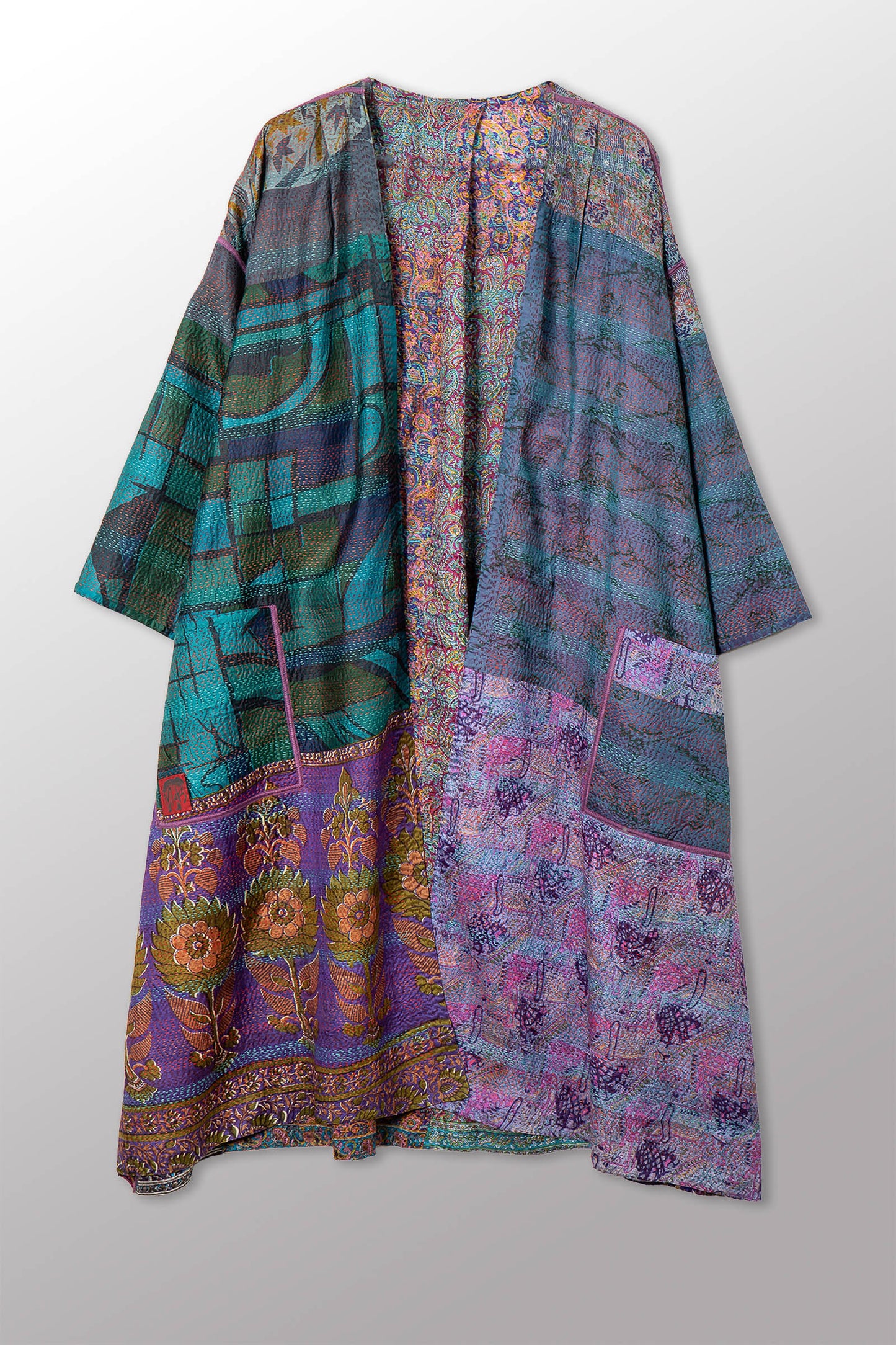 VINTAGE SILK KANTHA LONG DUSTER - sv2328-0014a -