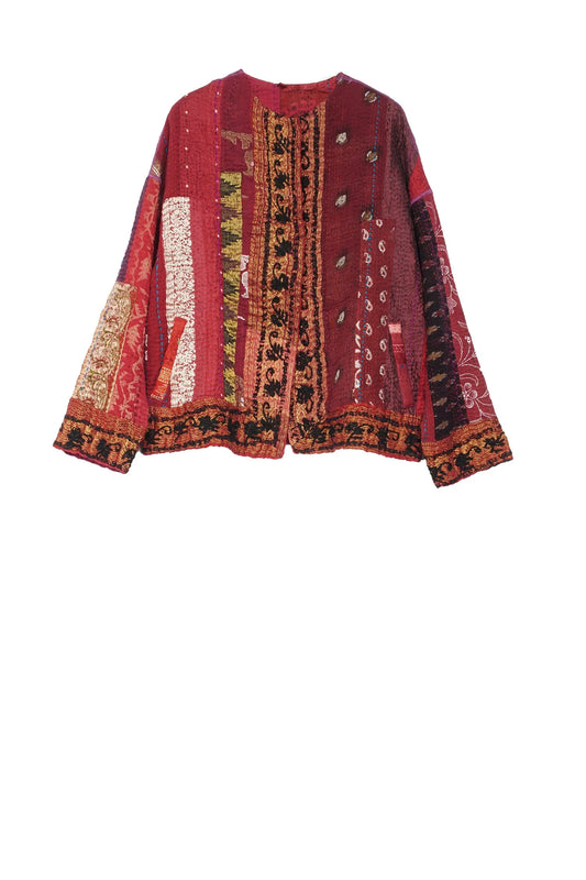 STRIPE RALLIS KANTHA CREW NECK SHORT JKT - pr4053-red -