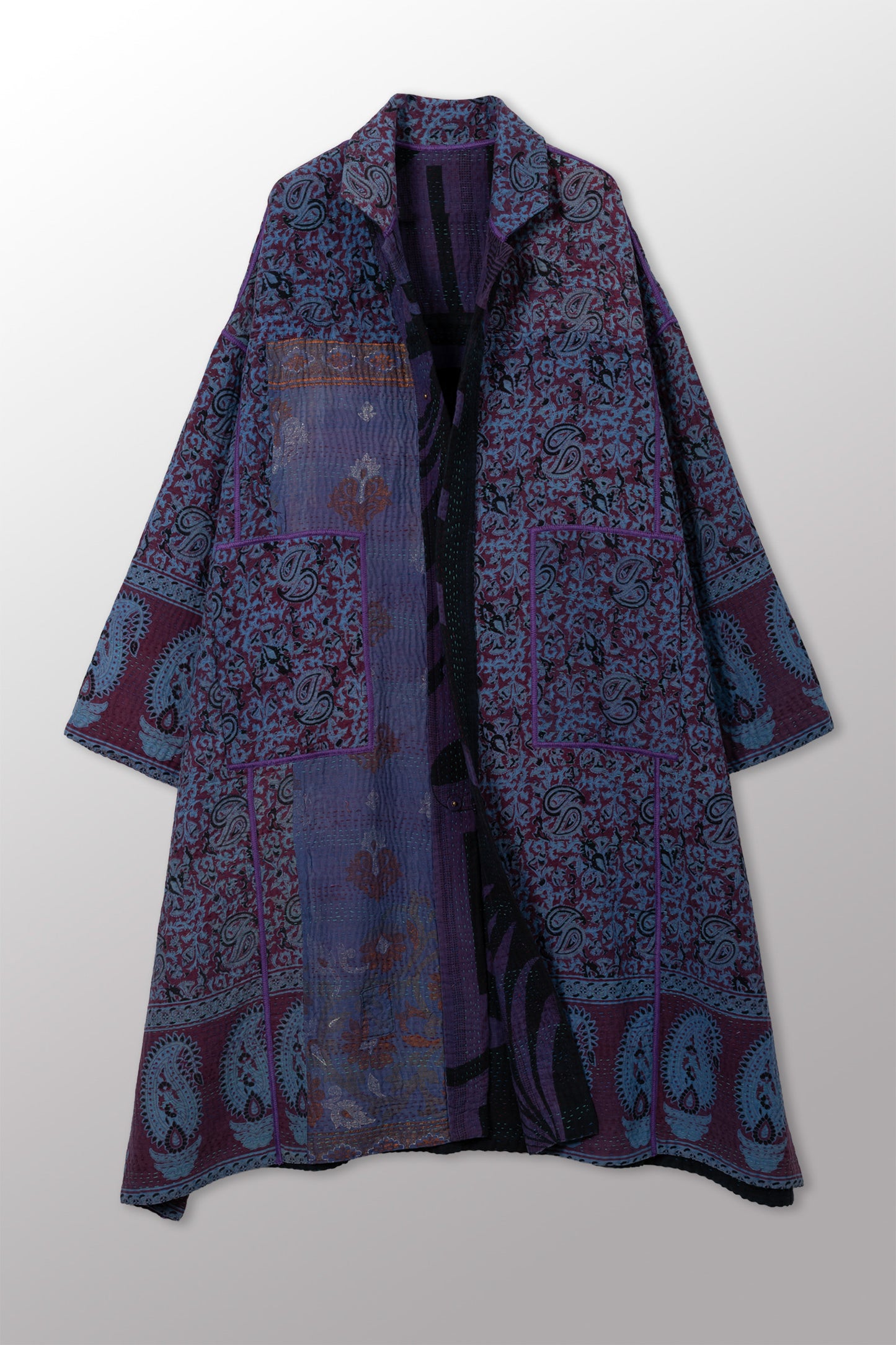 COTTON OVERDYE KANTHA NEW OVERSIZED COAT - ov4342-cblu003a -