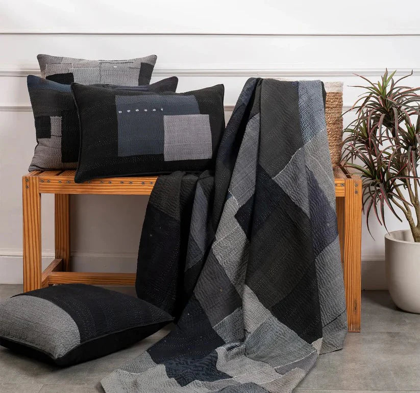 Landscape Handmade vintage Kantha Quilts - Black