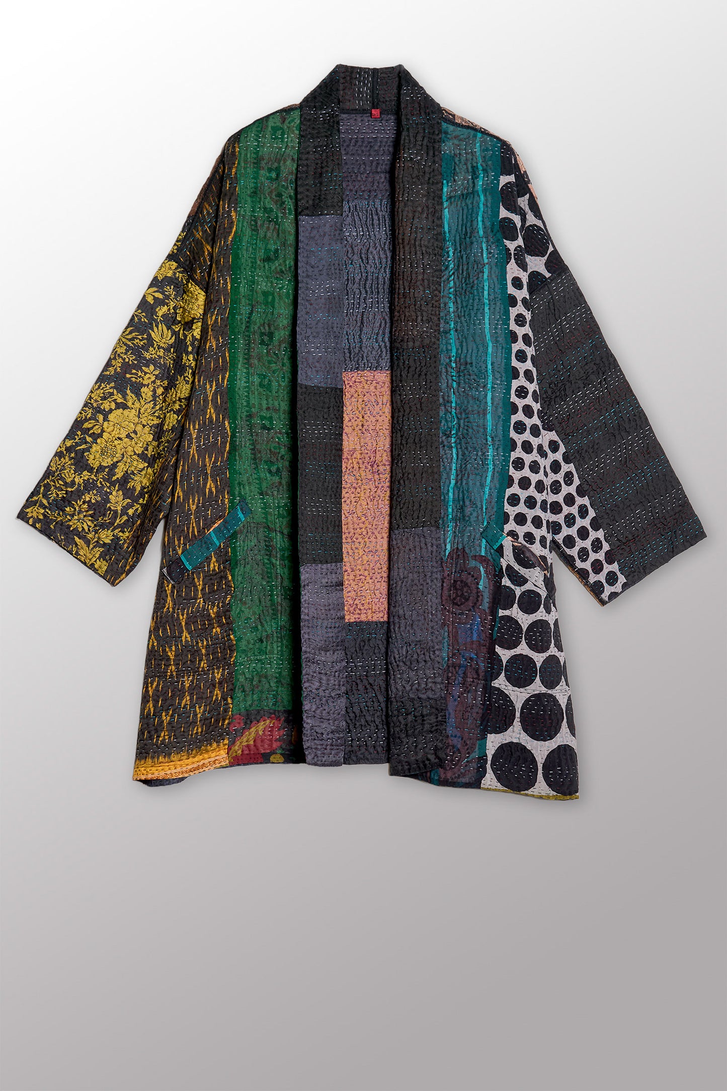 JACQUARD SILK KANTHA HAORI JACKET - js4068-grn -