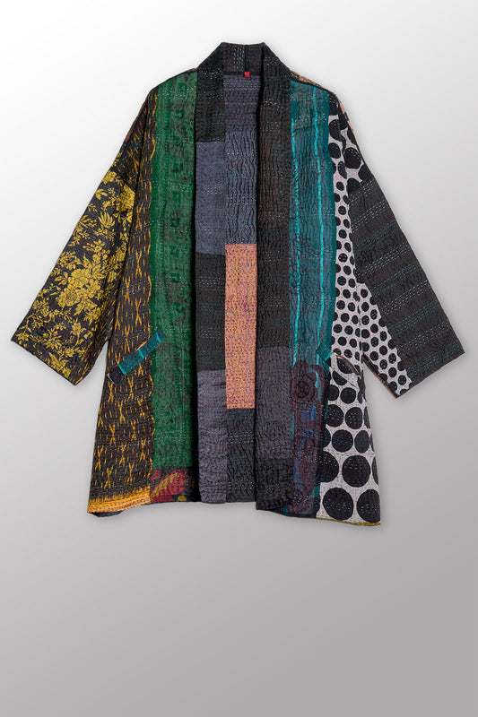 JACQUARD SILK KANTHA HAORI JACKET - js4068-grn -