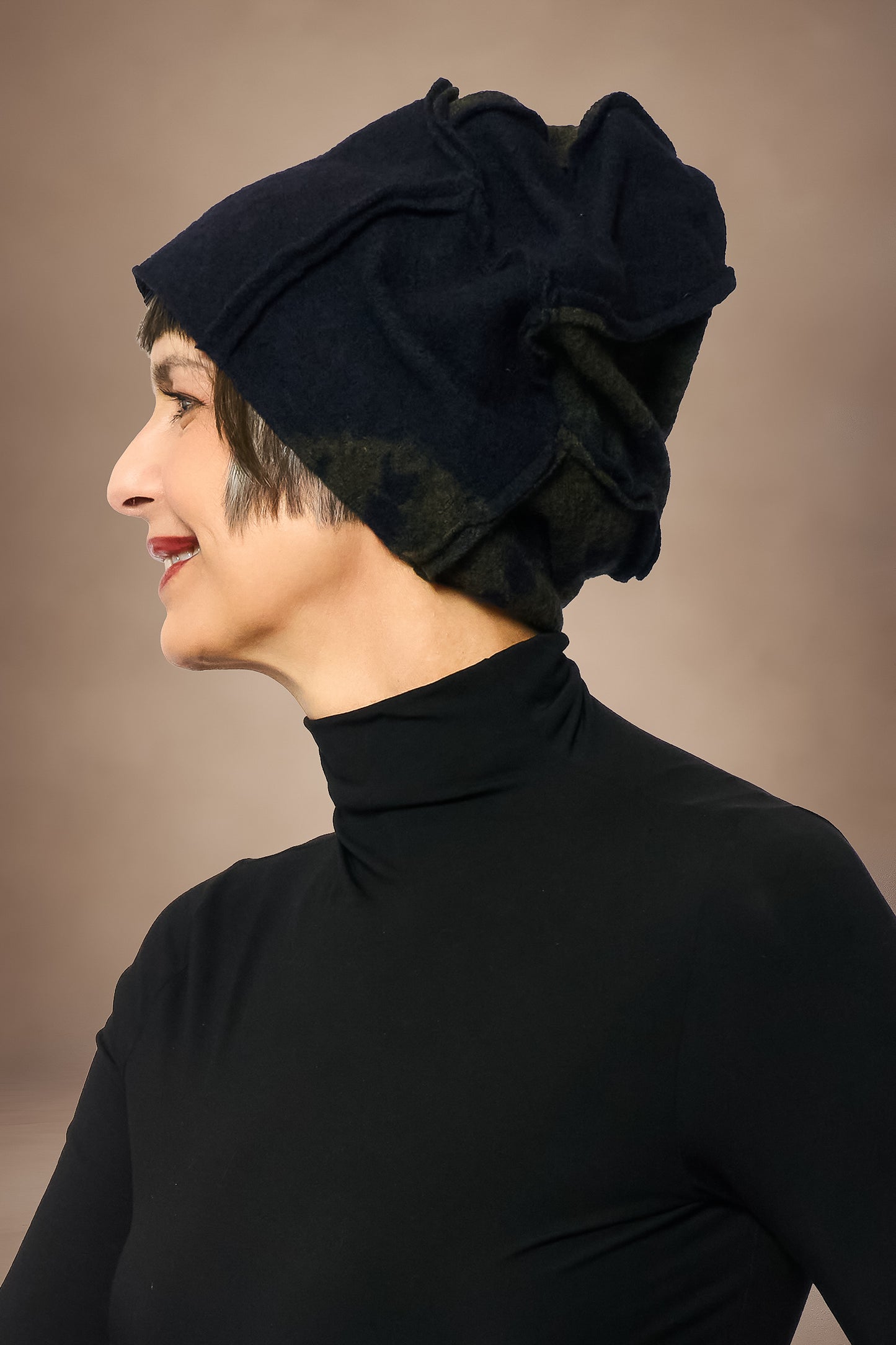 CIRCLE TIE DYE BOILED WOOL PATCHWORK HAT - tw1880-nvy -