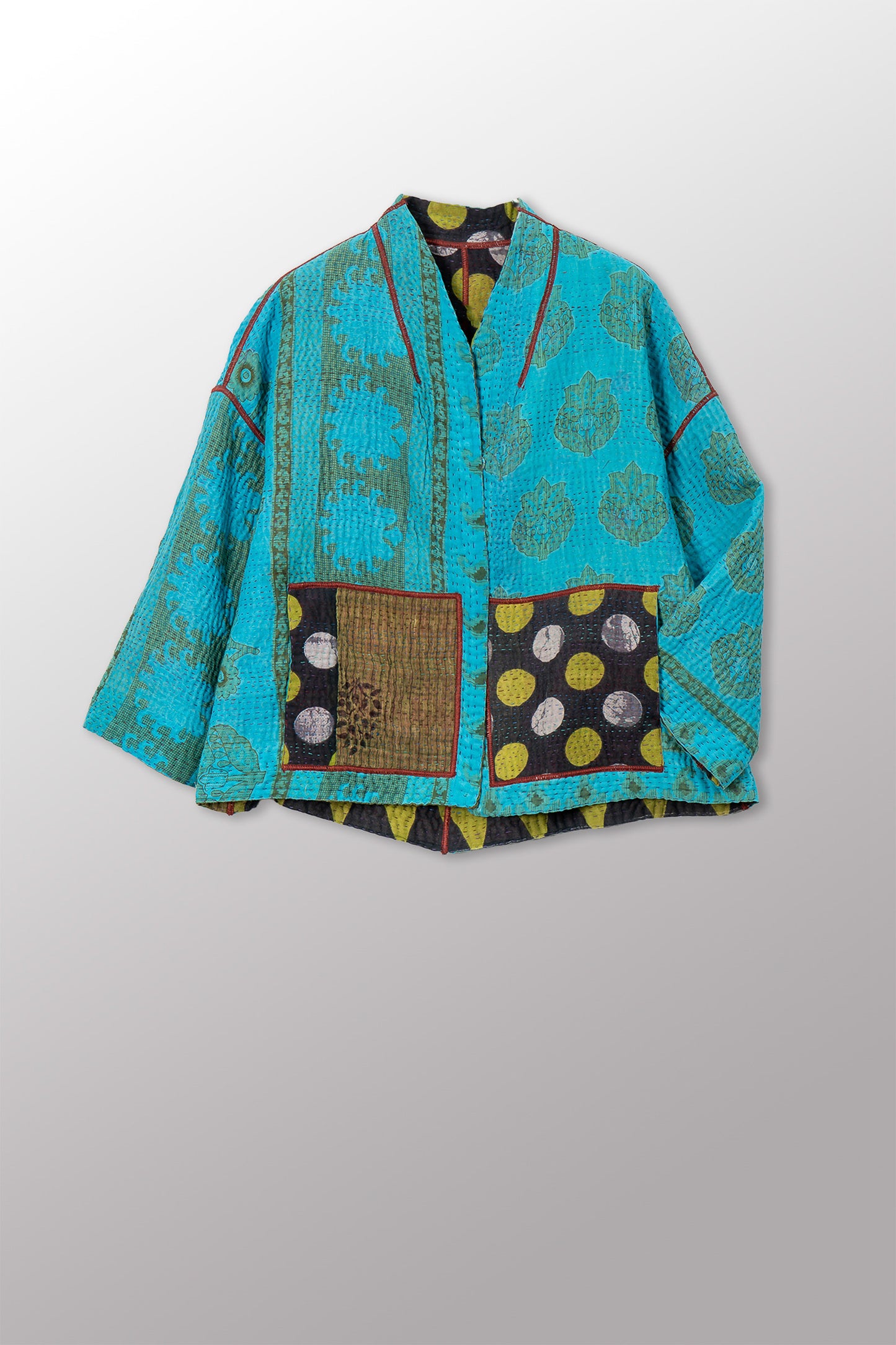 VINTAGE COTTON KANTHA STAND COLLAR CROPPED JKT - cv4034-0163a -