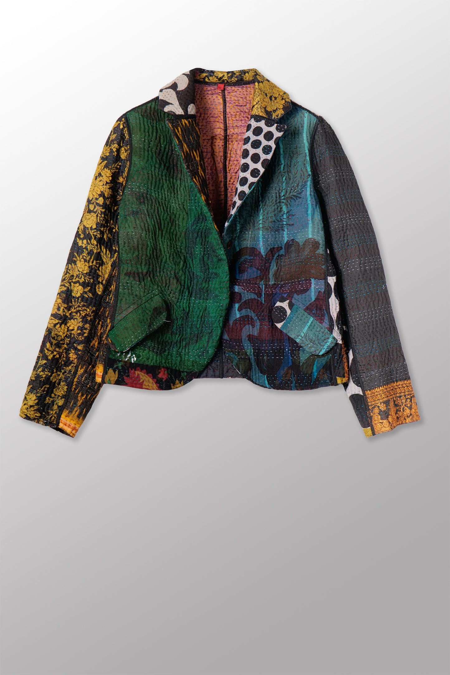 JACQUARD SILK KANTHA CROPPED BASIC JACKET - js4096-blk -