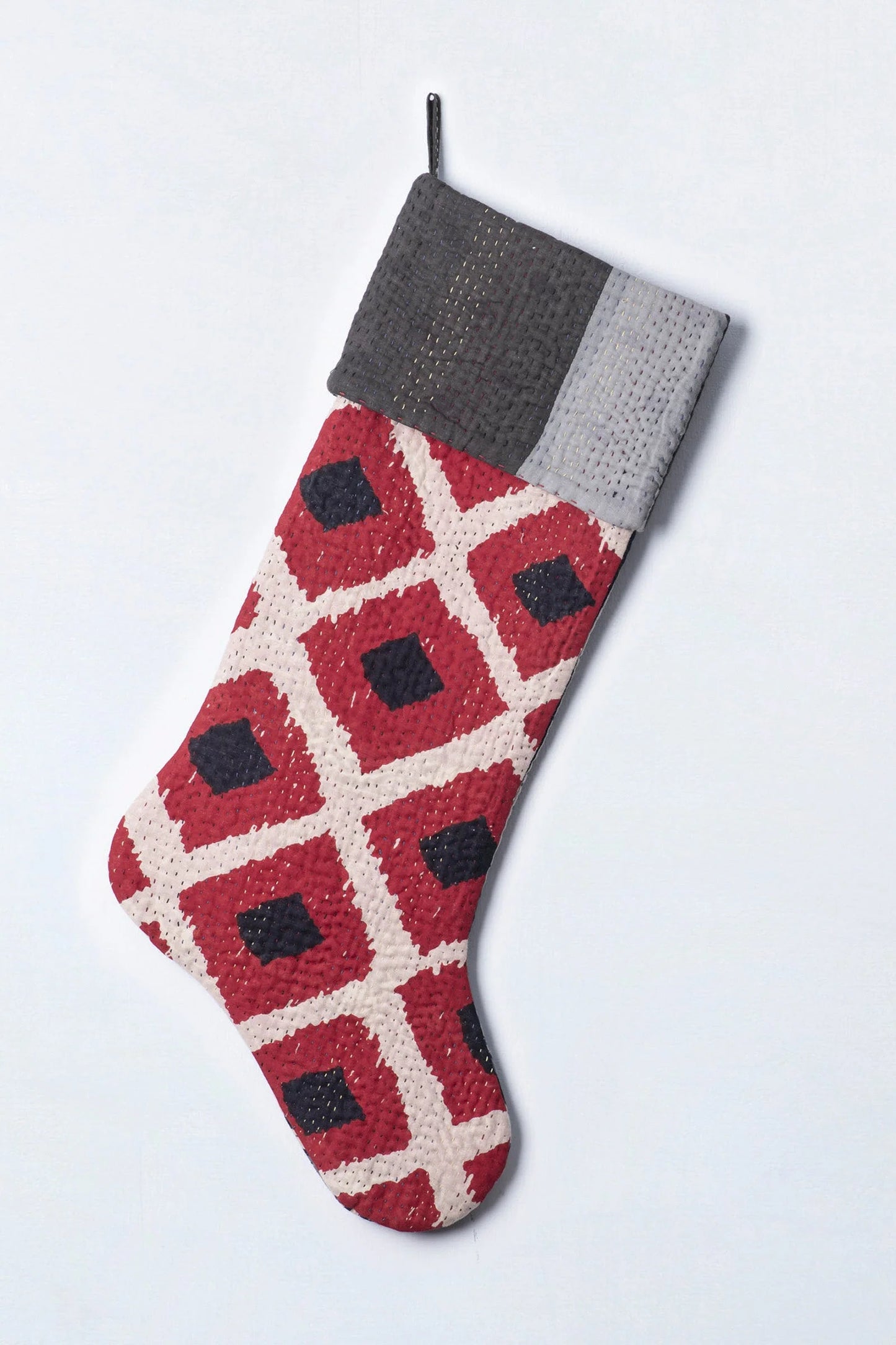 Monotone Ikat Kantha Stocking - Red