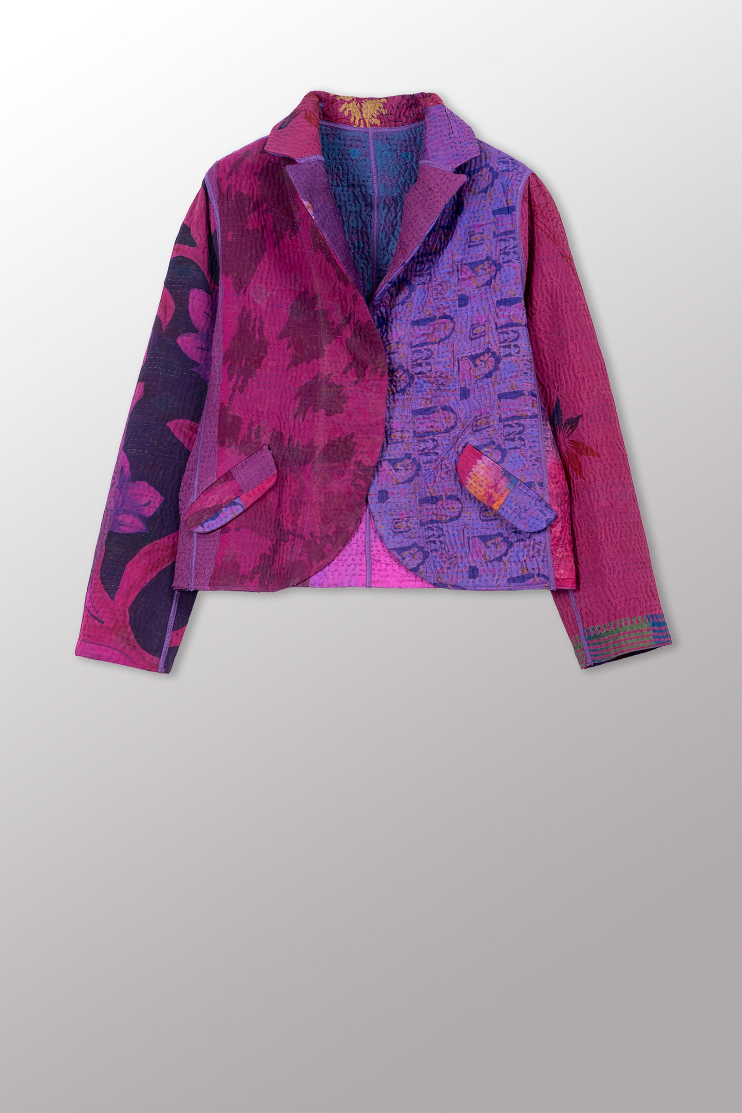 JACQUARD SILK KANTHA CROPPED BASIC JACKET - js4096-cprp002m -