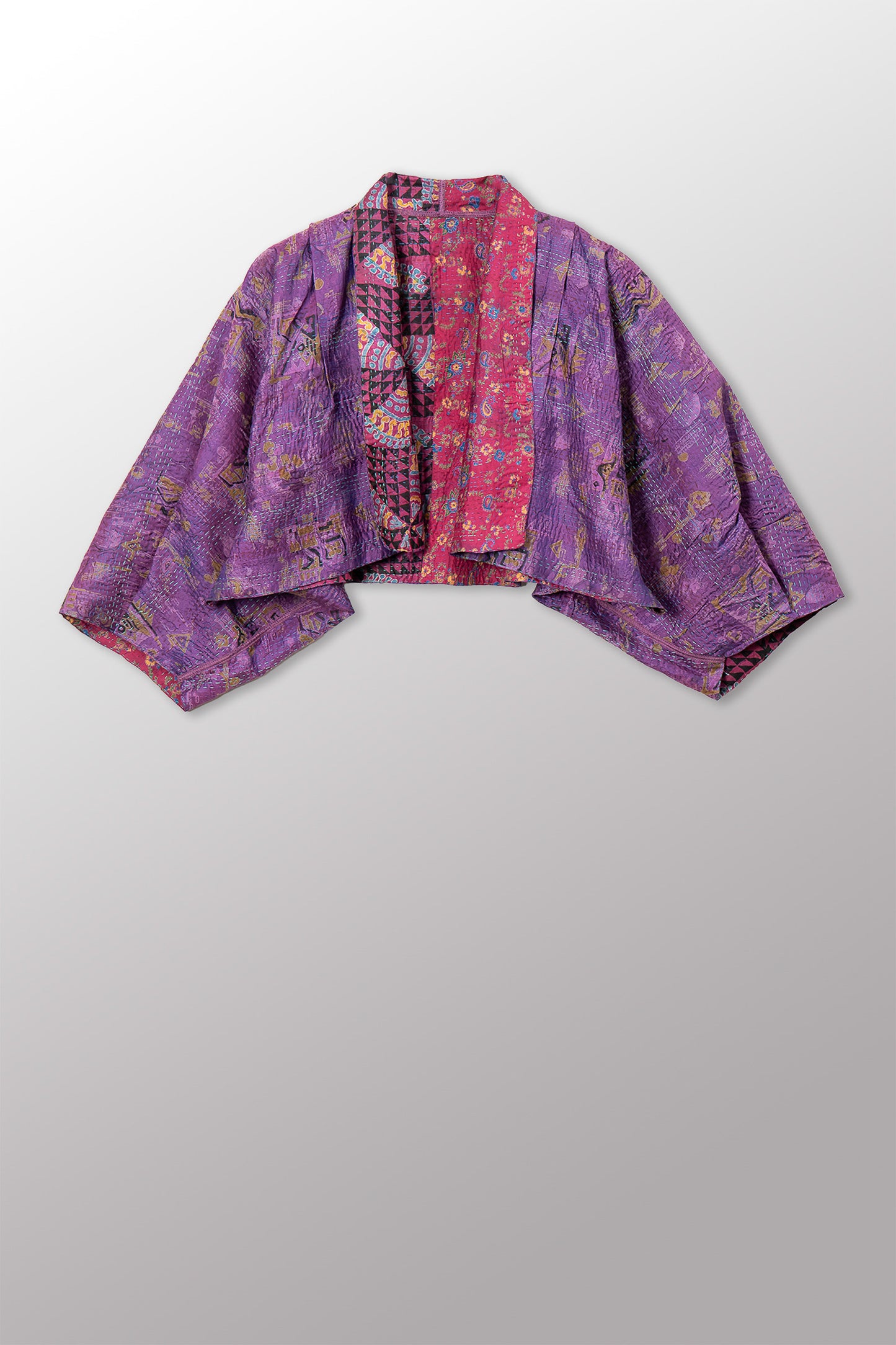 VINTAGE SILK KANTHA PUFF SLV. SHRUG - sv2062-0033a -