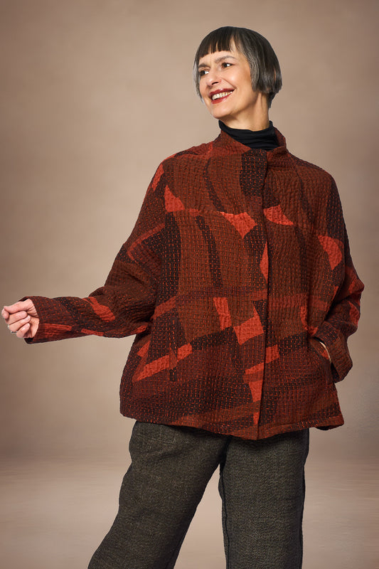 ABSTRACT WAFFLE KANTHA FUNNEL NECK JACKET - bw3j102-org -