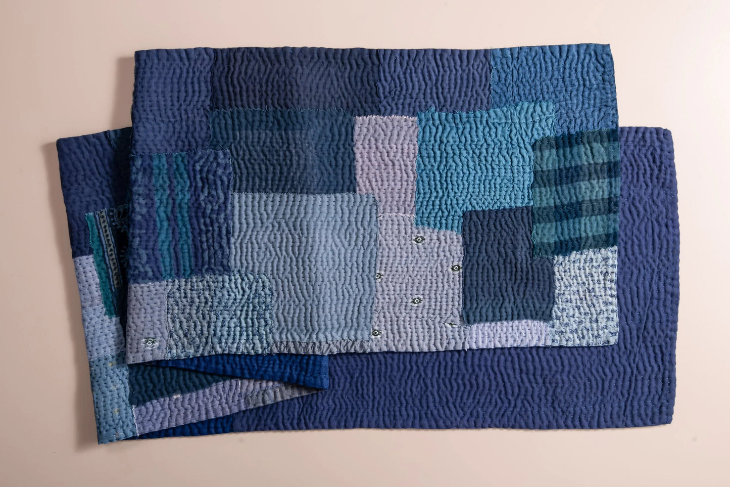 Landscape Fray Patch vintage Kantha Runner - Navy