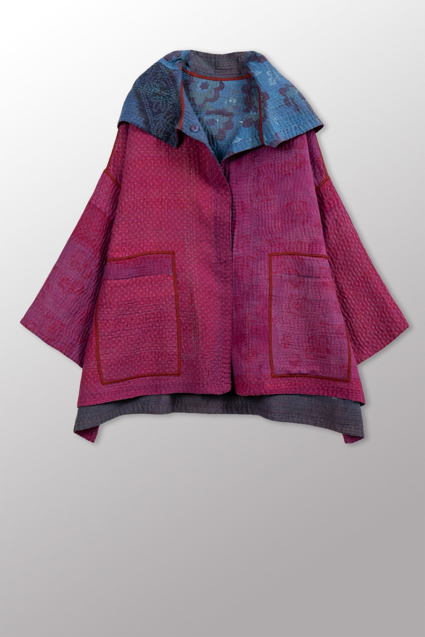 COTTON OVERDYE KANTHA HOODIE PONCHO - ov4064-cfus012a -