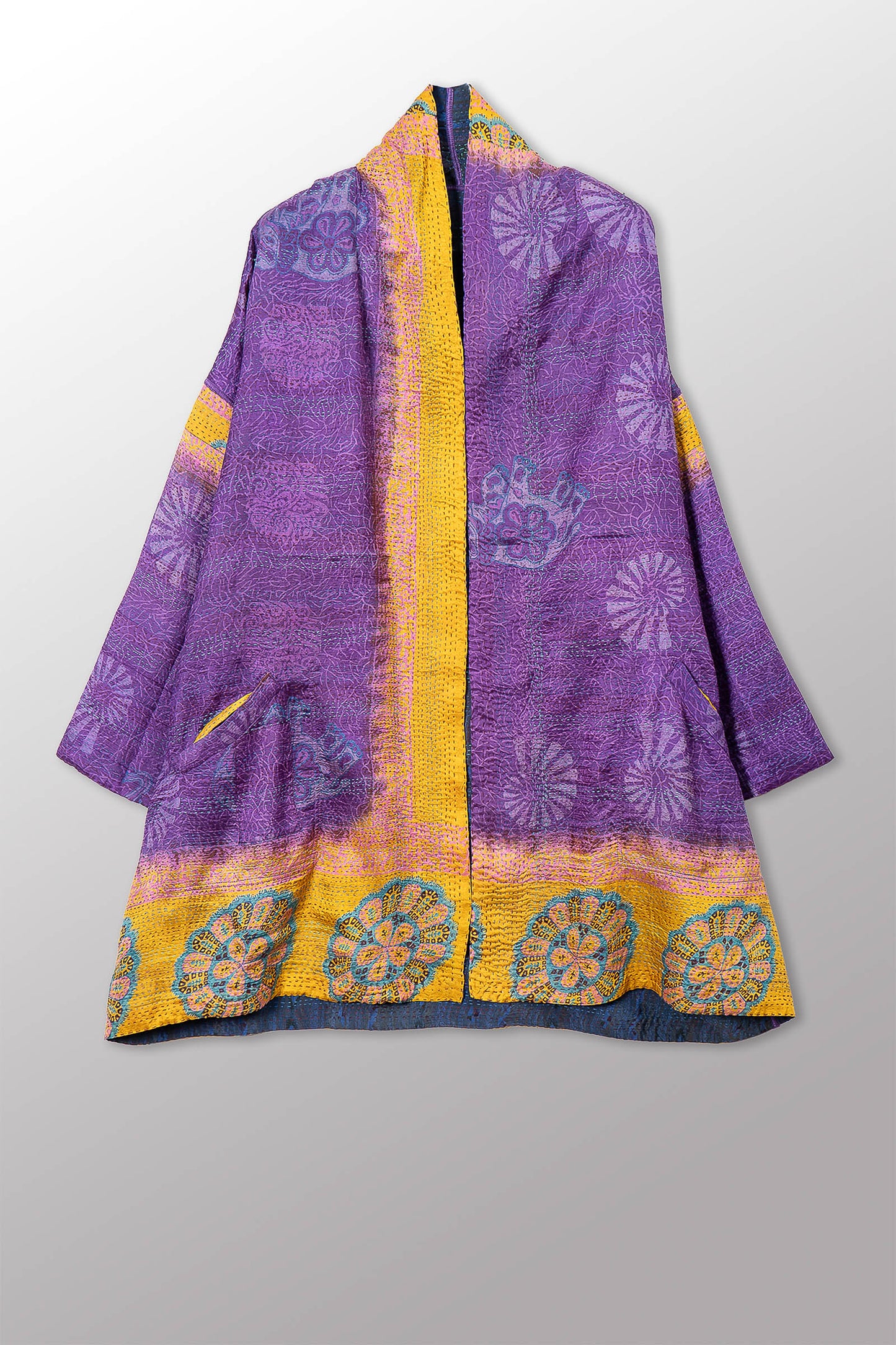 VINTAGE SILK GEORGETTE KANTHA HAORI JKT - sg2068-0005a -