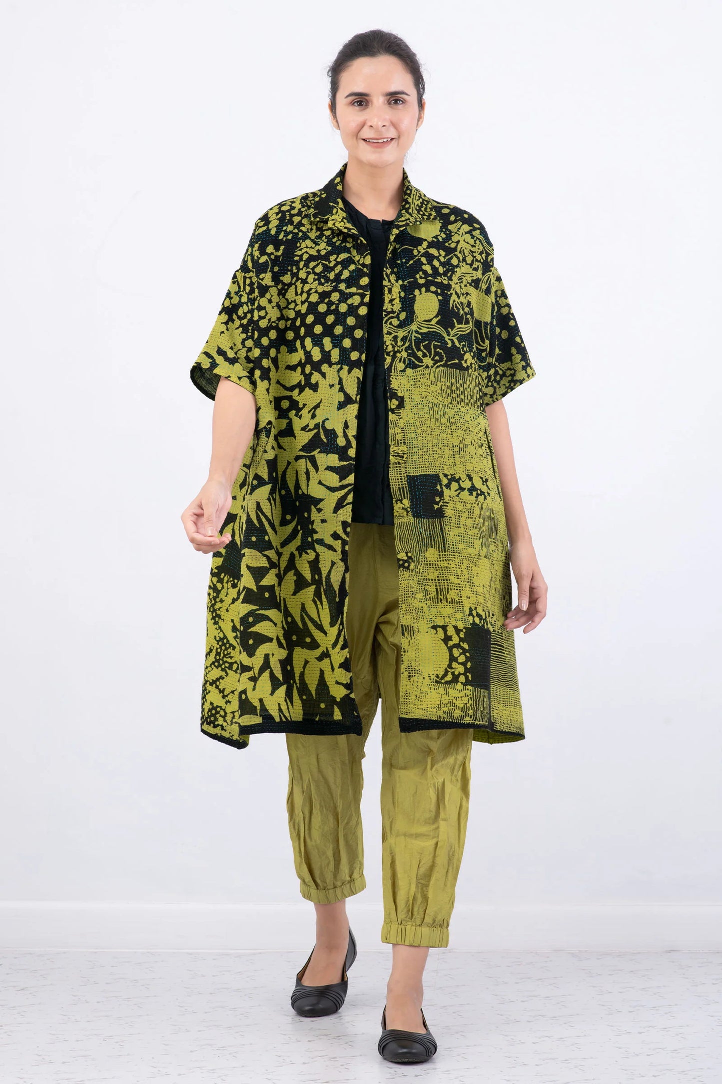 MONOTONE TWILIGHT PRINT KANTHA HALF SLV. SHIRT DRESS - tp2429-cha -
