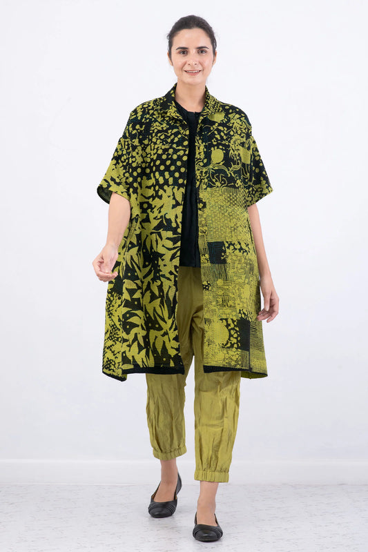 MONOTONE TWILIGHT PRINT KANTHA HALF SLV. SHIRT DRESS - tp2429-cha -