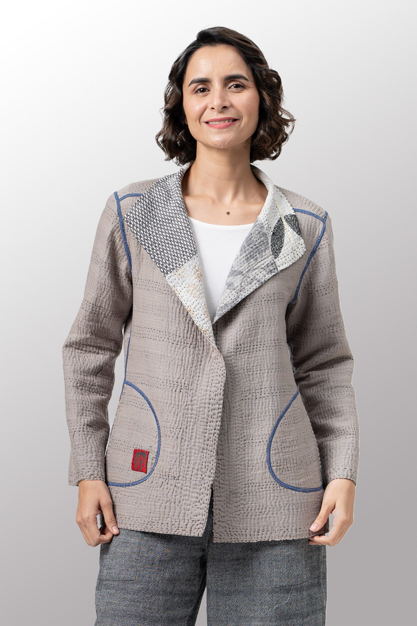 POWDER PATCH KANTHA SHORT JACKET - pd4007-gry -