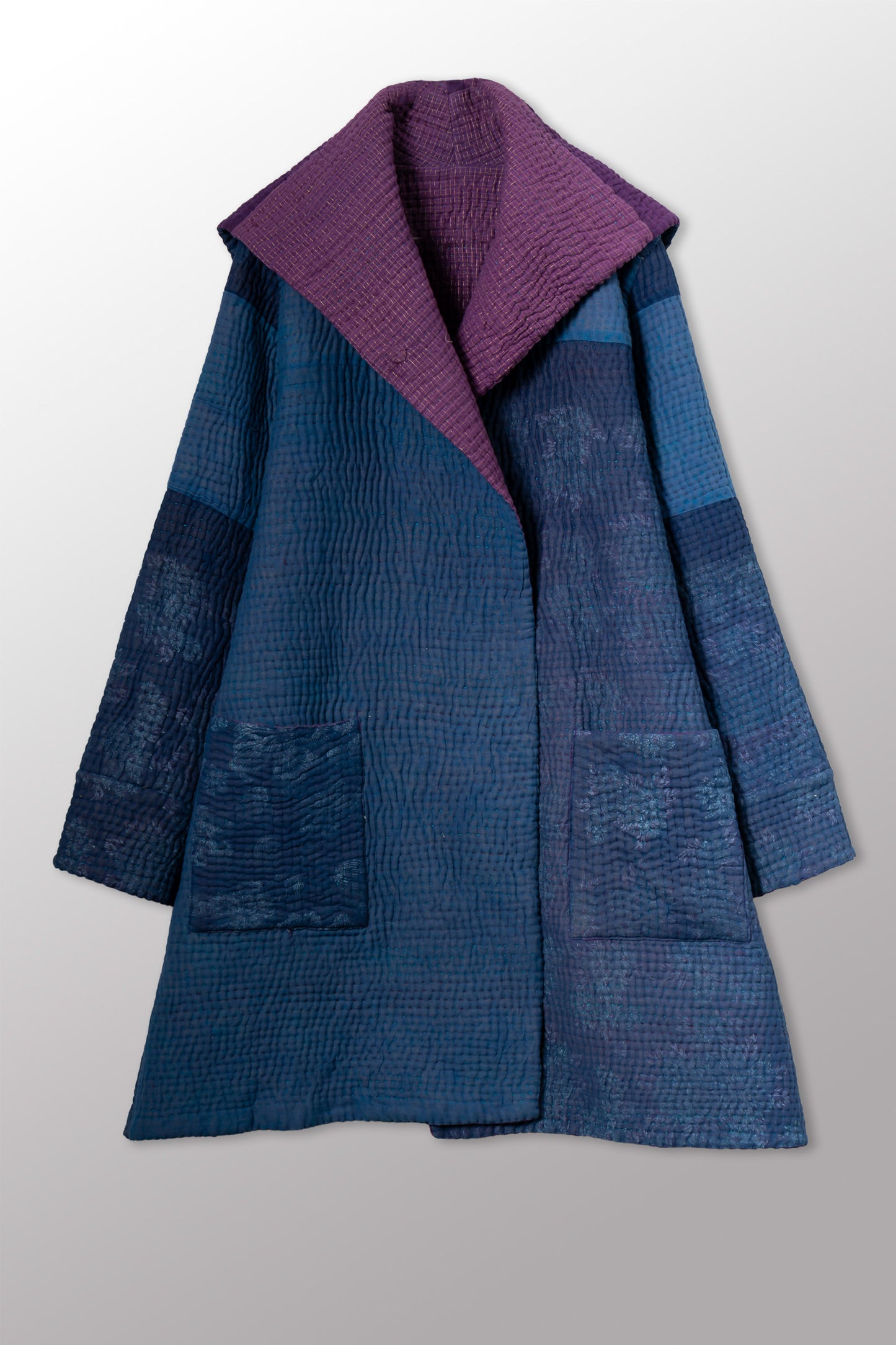 QUILTED OVERDYE COTTON KANTHA POCKET MEDIUM COAT - oq5346-cblu012m -