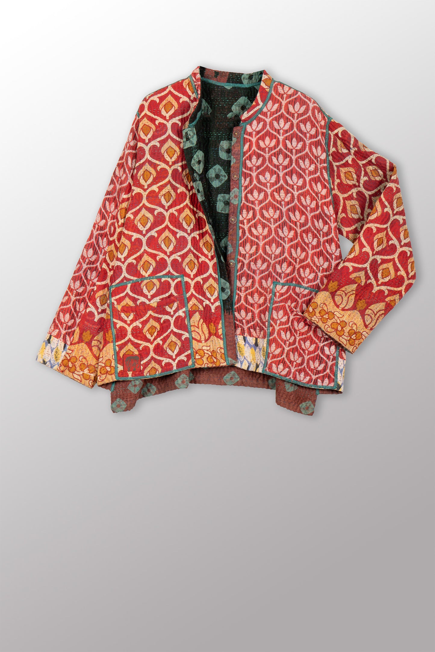 VINTAGE COTTON KANTHA KAFTAN JACKET SHORT - cv4088-0008m -